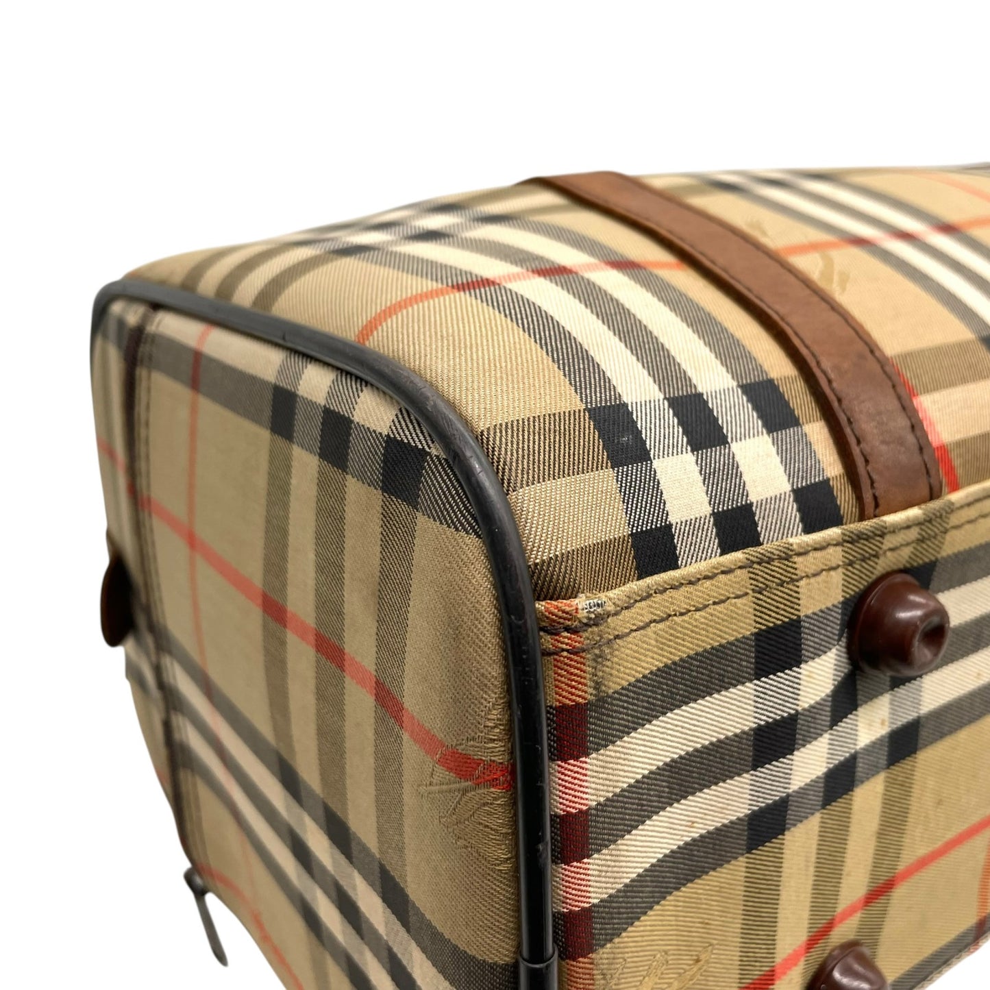 美品 BURBERRY バーバリー ボストンバッグ ノバチェック ホースロゴ シャドーホース ブラウン ベージュ キャンバス レザー ゴールド金具 メンズ レディース C