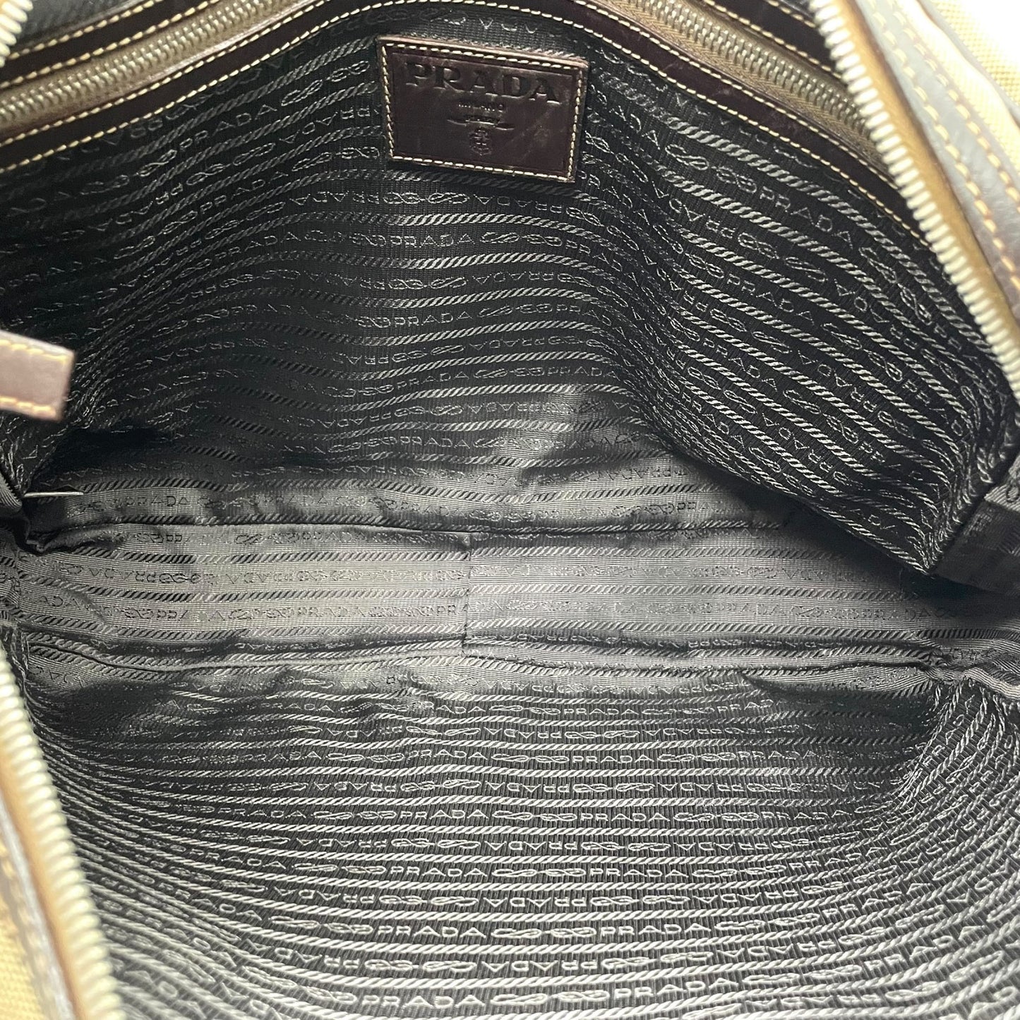 PRADA プラダ ジャガードロゴ 2WAY ビジネスバッグ ショルダーバッグ キャンバス レザー ベージュ ブラウン 南京錠 メンズ レディース Z4