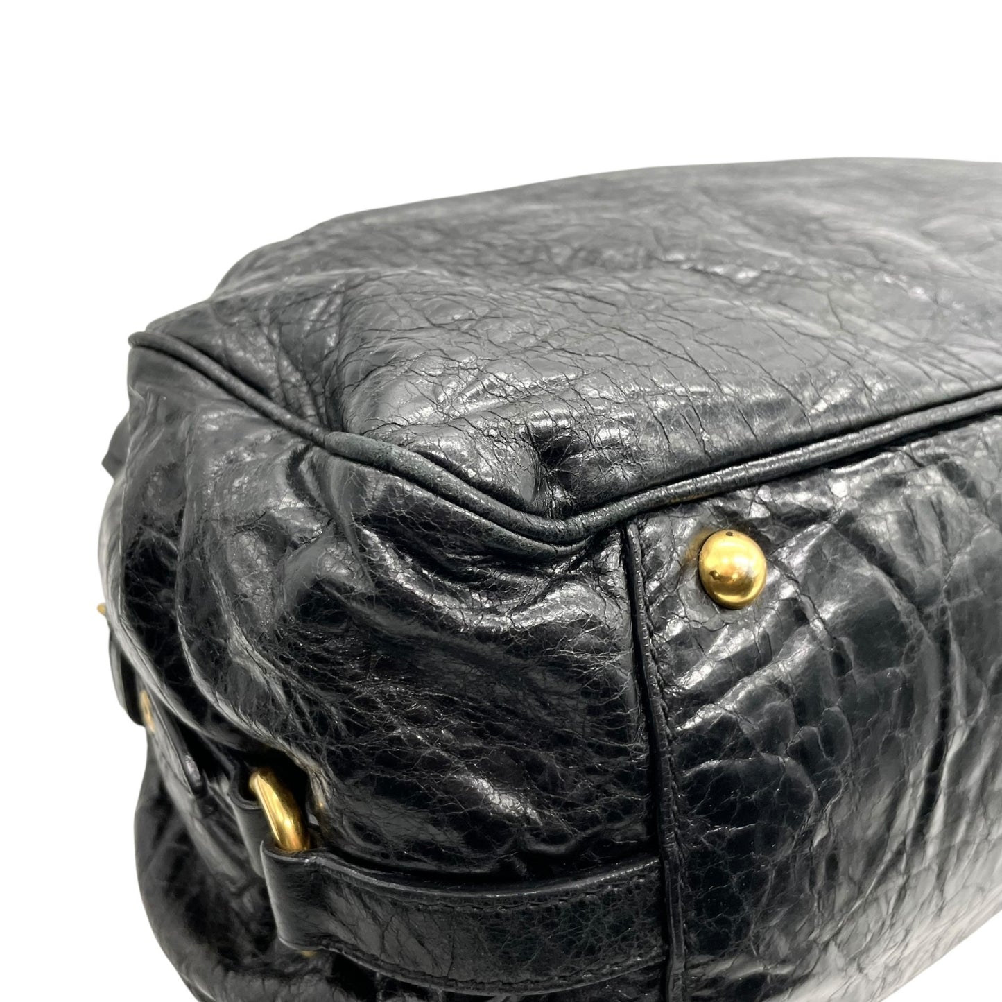 美品 miumiu ミュウミュウ 2WAY ハンドバッグ ショルダーバッグ 黒 ブラック レザー ゴールド金具 肩掛け可 カデナチャーム アーカイブ レディース ヴィンテージ D