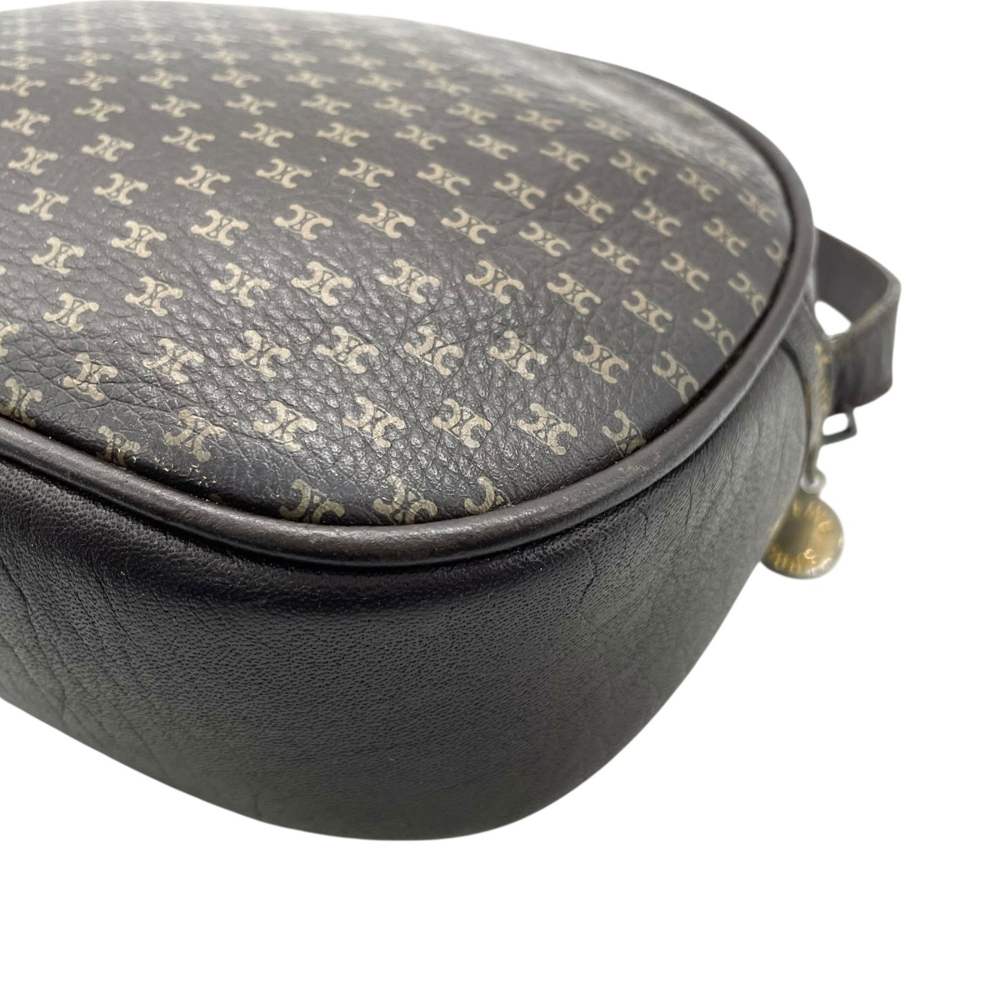 CELINE オールドセリーヌ マカダム柄 トリオンフ ショルダーバッグ 茶 ブラウン レザー ゴールド金具 斜め掛け可 ミニバッグ ポシェット レディース ヴィンテージ B1