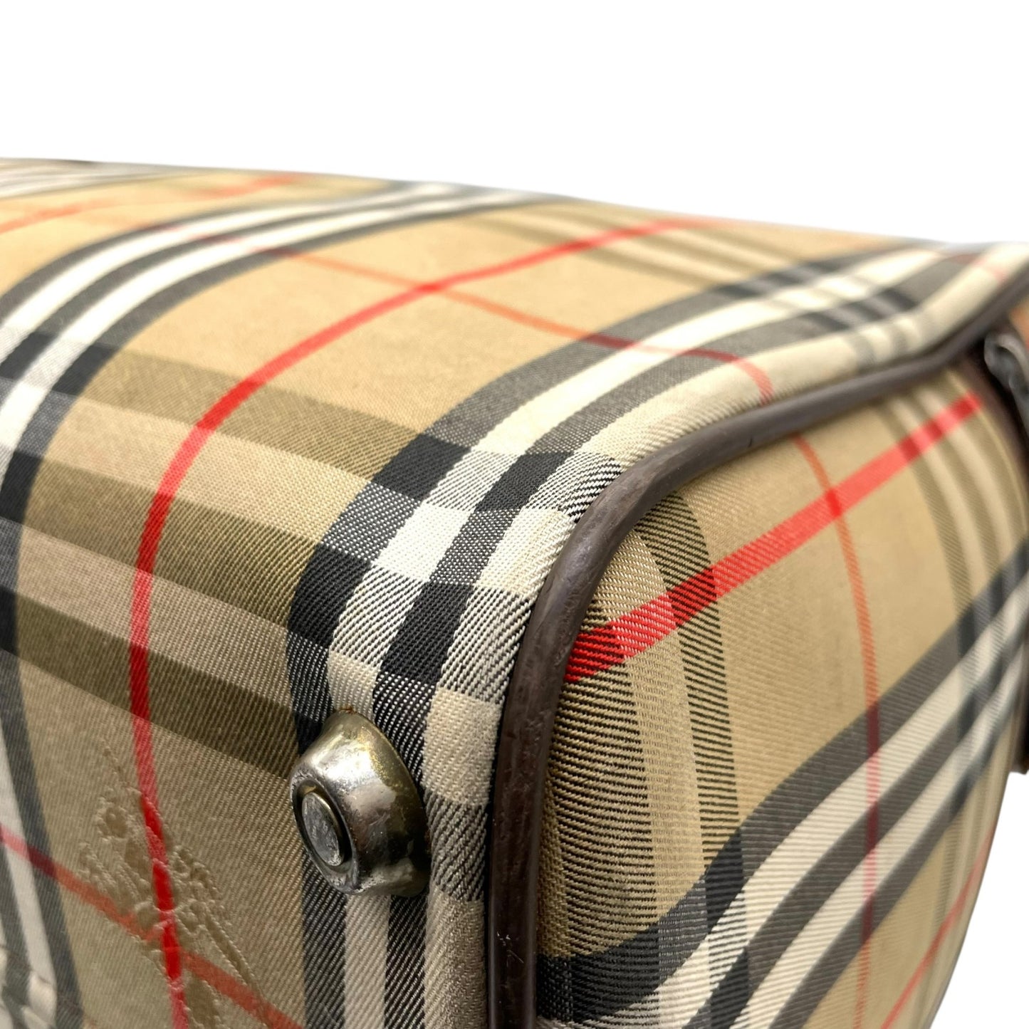 BURBERRY バーバリー ボストンバッグ ノバチェック シャドーホース ベージュ ブラウン キャンバス レザー ゴールド金具 チェック柄 ホースロゴ メンズ レディース ヴィンテージ D