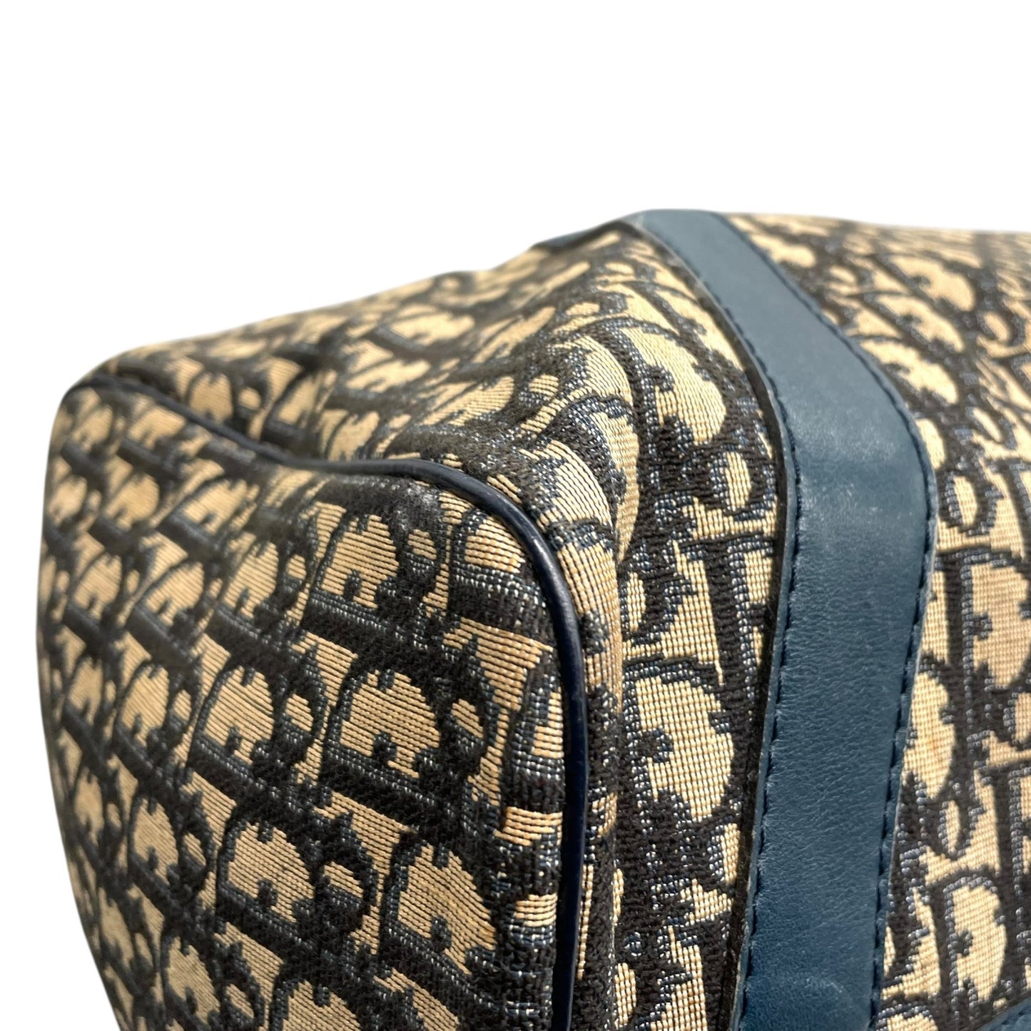 Christian Dior クリスチャンディオール トロッター ボストンバッグ 紺 ネイビー ベージュ キャンバス レザー シルバー金具 メンズ レディース ヴィンテージ Z4