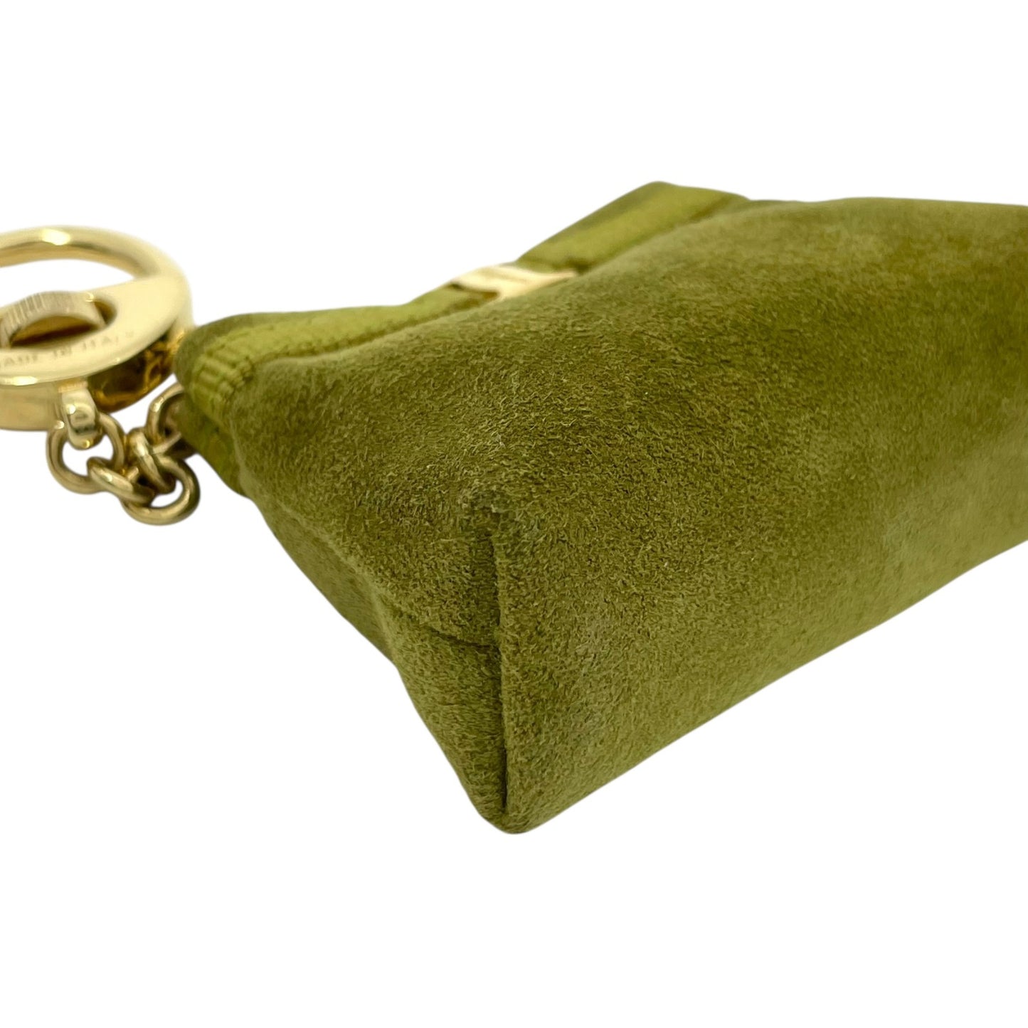 サルヴァトーレフェラガモ Ferragamo ヴァラリボン バッグチャーム キーホルダー コインケース 小物入れ スエード 緑 グリーン ゴールド金具 ボックス付 M3