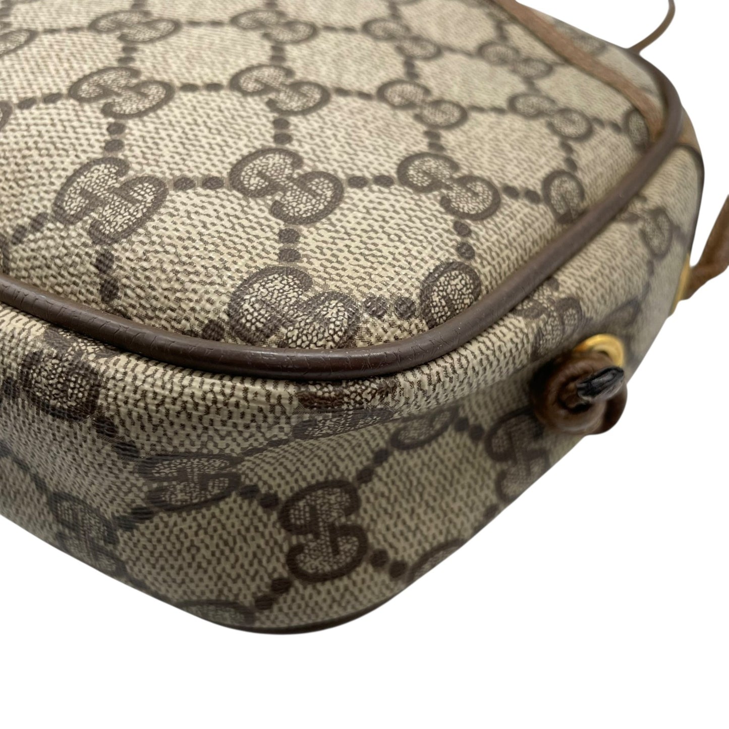 GUCCI グッチ GGスプリーム ショルダーバッグ 茶 ブラウン PVC レザー ゴールド金具 クロスボディ 斜め掛け可 オールドグッチ ヴィンテージ GG柄 レディース Z3