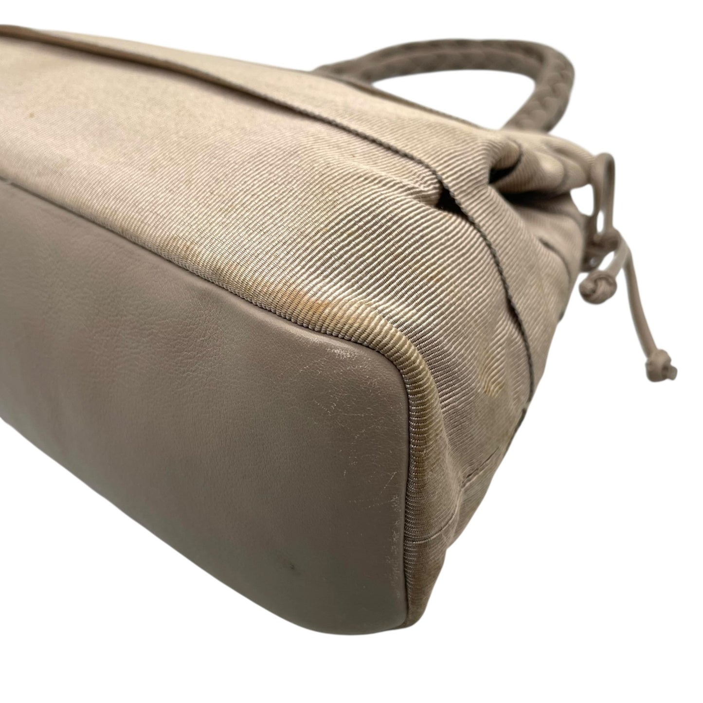 サルヴァトーレフェラガモ ハンドバッグ 編み込みレザーハンドル グレー キャンバス トートバッグ 肩掛け可能 K2