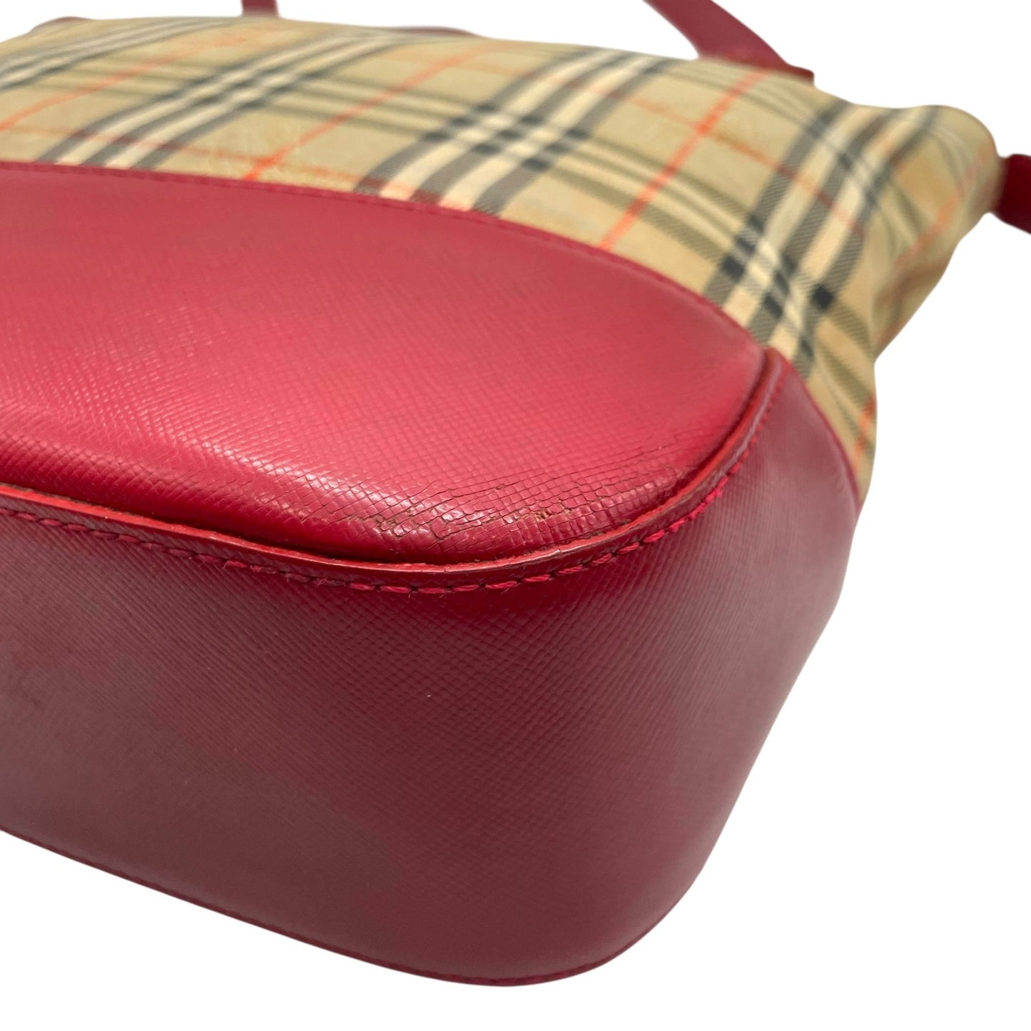 バーバリーズ Burberrys ヴィンテージ トートバッグ ハンドバッグ ノバチェック 赤 レッド レザーロングハンドル D4