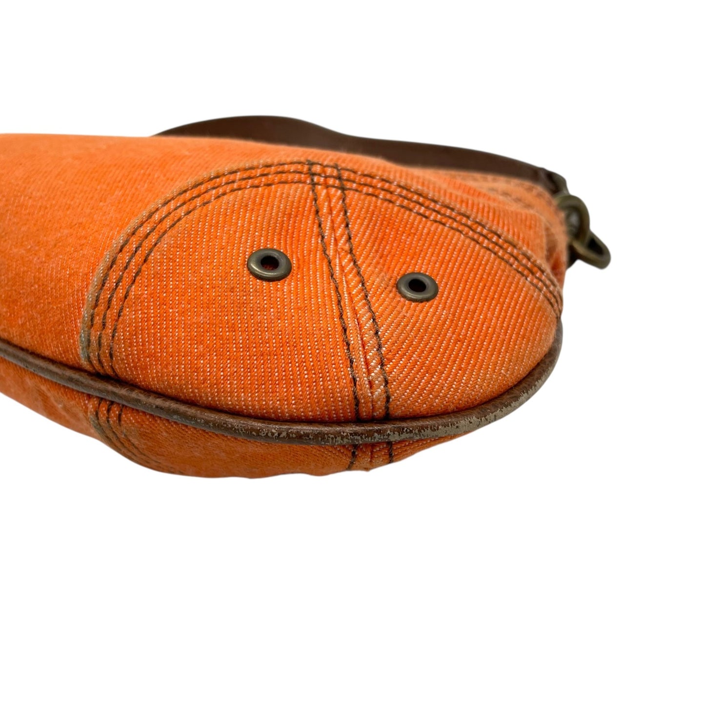 BURBERRY BLUE LABEL バーバリーブルーレーベル アクセサリーポーチ ミニハンドバッグ ホースロゴ オレンジ 茶 ブラウン キャンバス レザー ゴールド金具 Y2K レディース U9