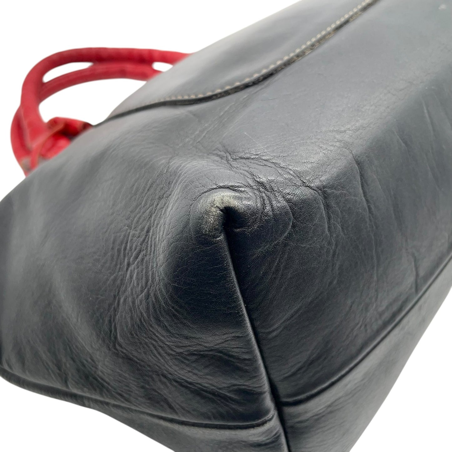 イビザ IBIZA レザーハンドバッグ バイカラー レッド×ブラック 赤 黒 木製リングデザイン レディース S68