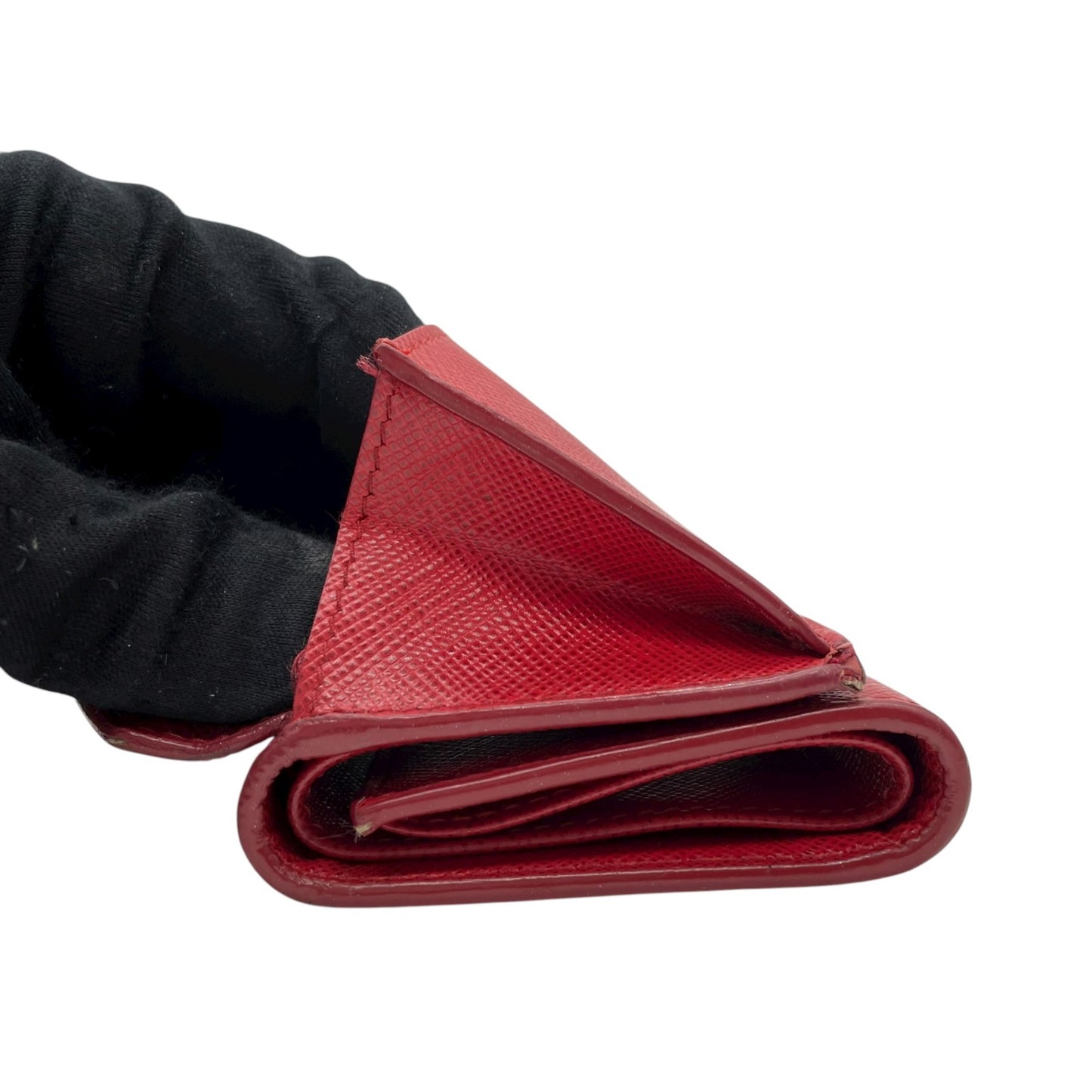 プラダ PRADA サフィアーノレザー 三つ折り財布 ミニウォレット 赤 レッド ゴールドロゴ コンパクトウォレット M5