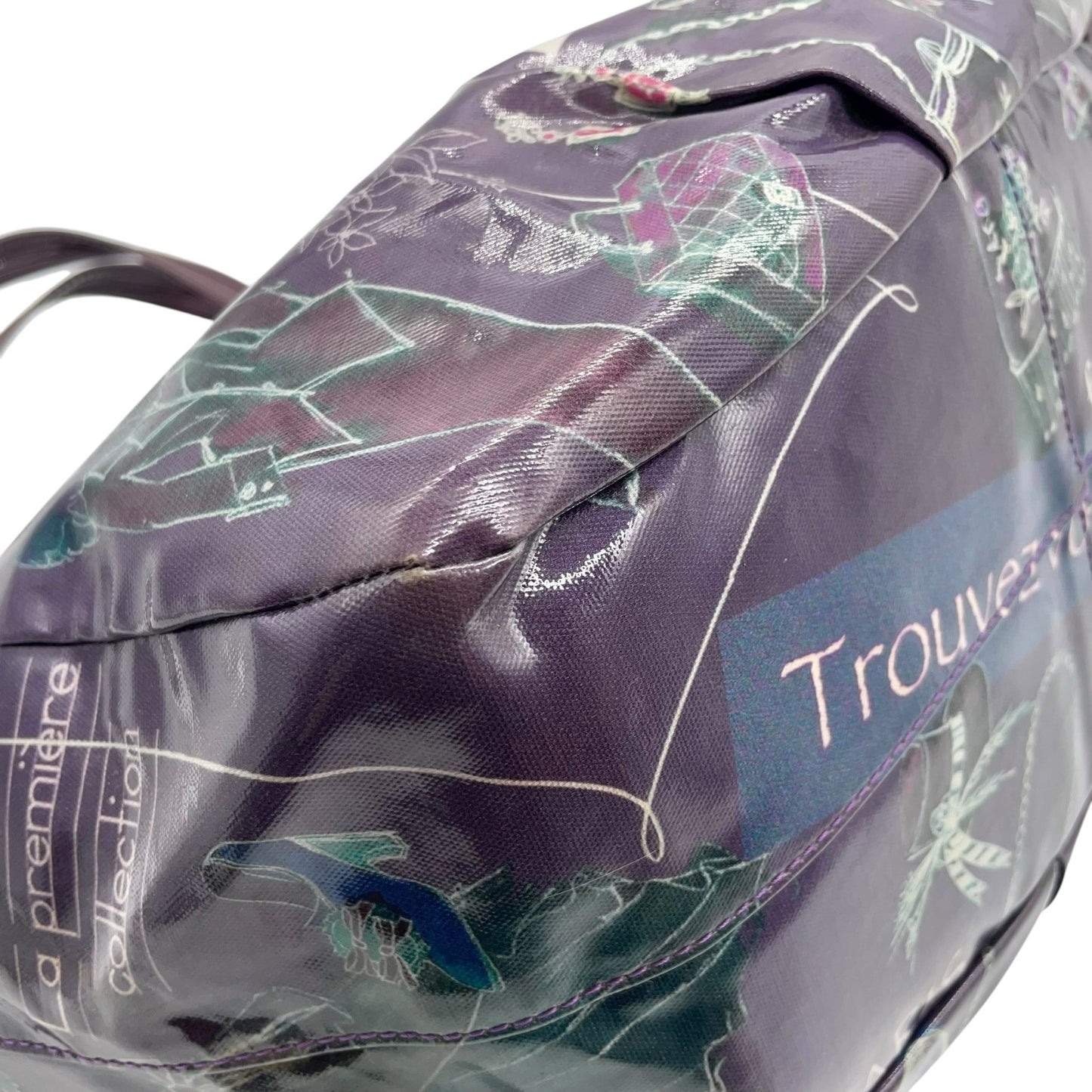 シンクビー Think Bee! ハンドバッグ トートバッグ パリ柄 エッフェル塔 ロゴ プリント 光沢 黒 ブラック レディース S90