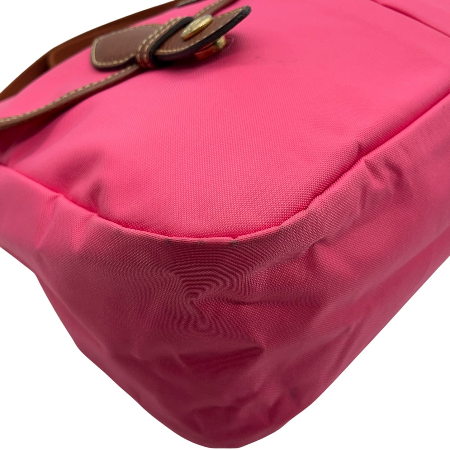 ロンシャン LONGCHAMP ナイロン ショルダーバッグ ピンク ブラウン 茶色 レザー ツインポケット メッセンジャーバッグ ゴールド金具 レディース U2