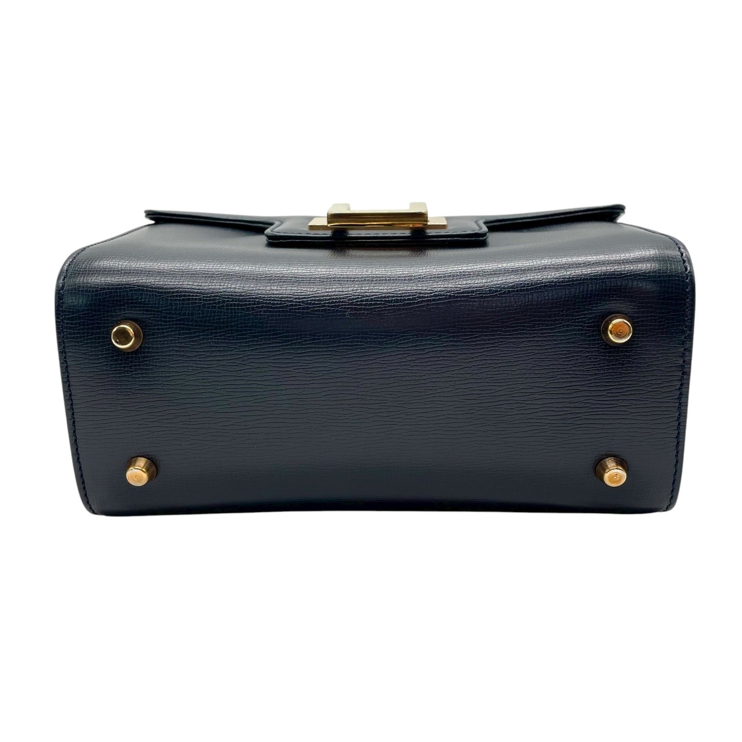 未使用級 極 美品 ヴァレクストラ Valextra ハンドバッグ ミニ レザー ネイビー 紺 金金具 ゴールド金具 イタリア製 上品 B