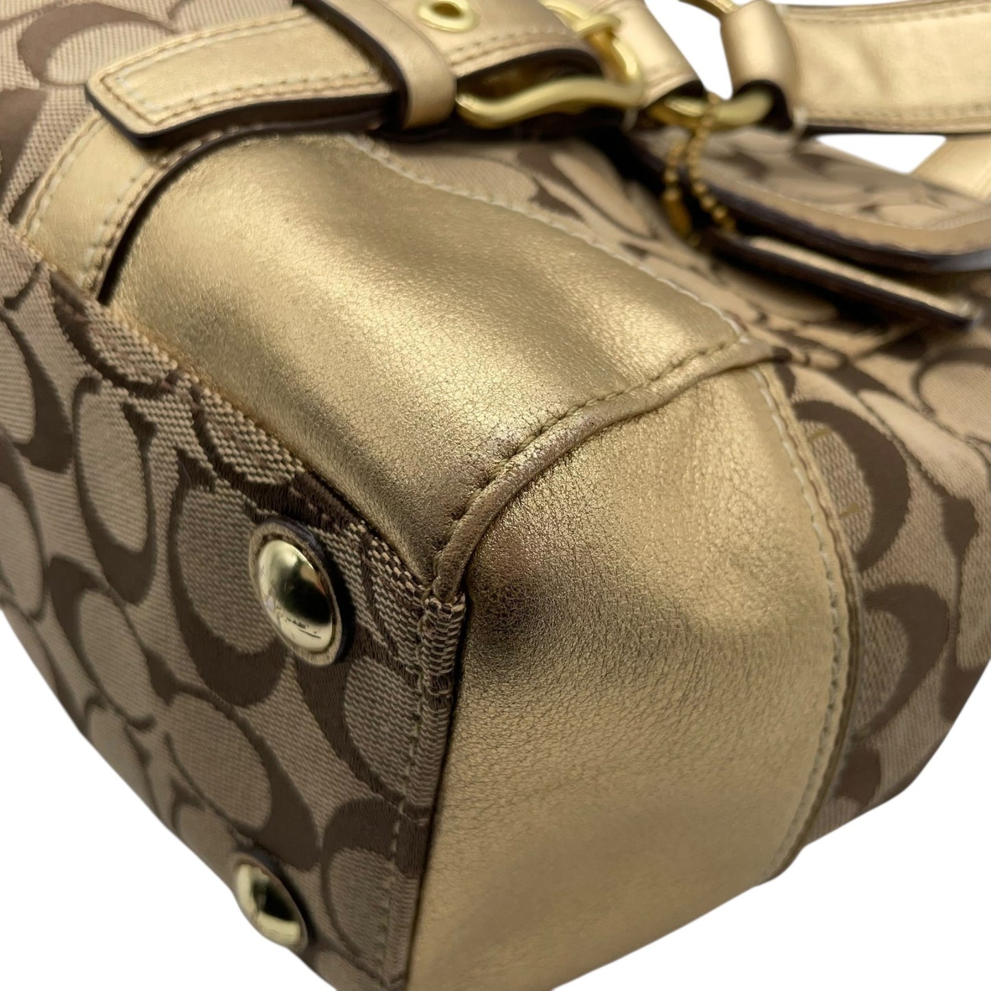 コーチ COACH シグネチャー キャンバス×レザー ハンドバッグ 金金具 ゴールド金具 トートバッグ 美品 S51
