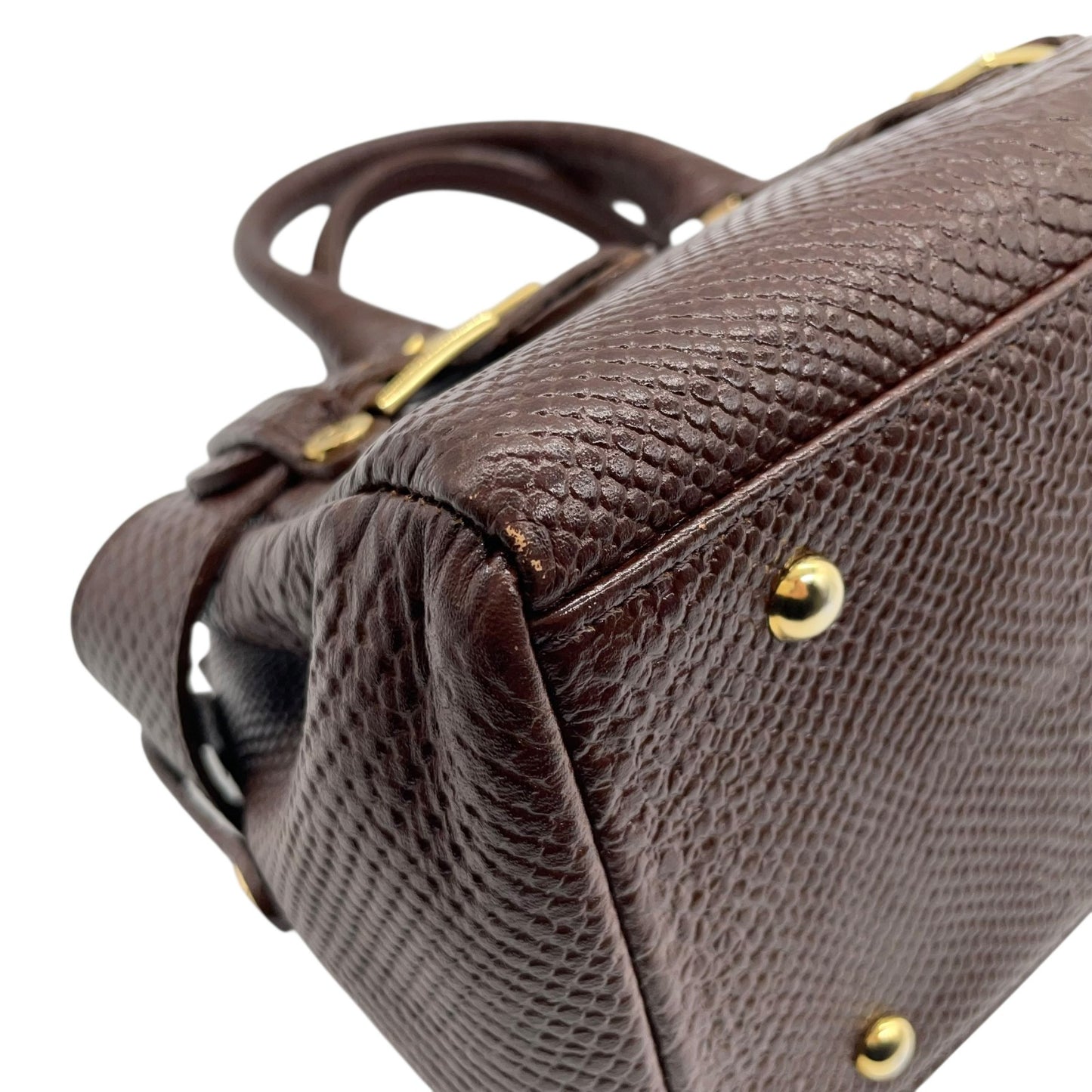 サマンサタバサ Samantha Thavasa 型押し レザー ハンドバッグ ブラウン 茶色 金金具 ゴールド金具 S51