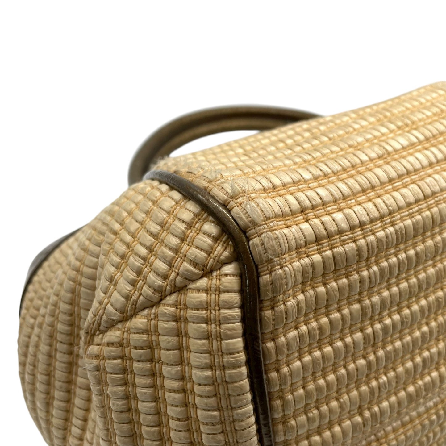 フルラ FURLA ラフィア レザー ハンドバッグ トート カーキ ベージュ ナチュラル 高級感 かごバッグ C2