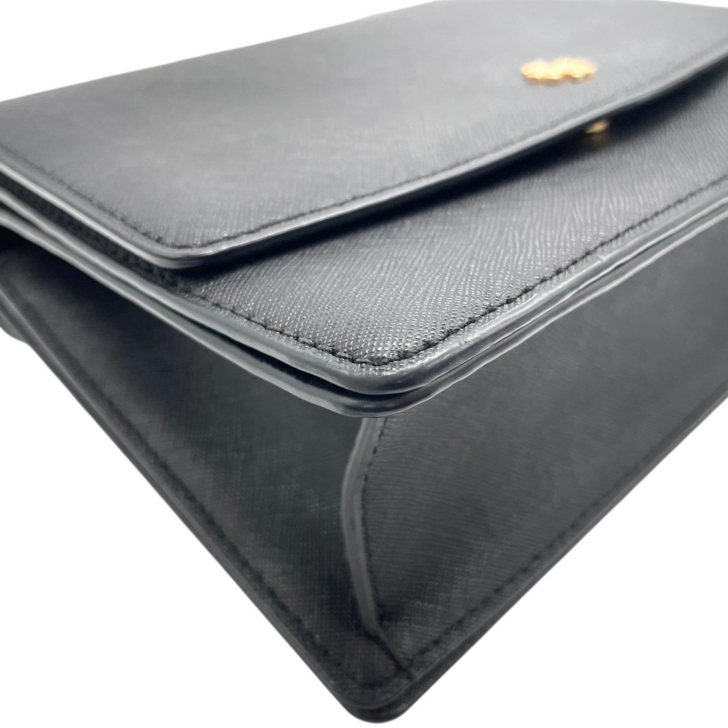 美品 トリーバーチ TORY BURCH チェーンショルダーバッグ ハンドバッグ 肩掛け 型押し 2WAY 黒 ブラック 金 ゴールド レザー ミニバッグ A1