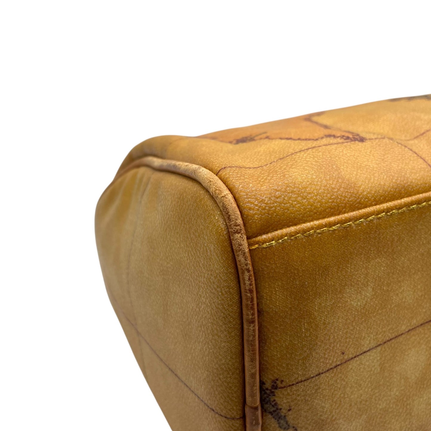 プリマクラッセ PRIMA CLASSE 地図柄 ボストンバッグ ミニボストン 2WAY PVC レザー ショルダー付き 茶色 ブラウン T4