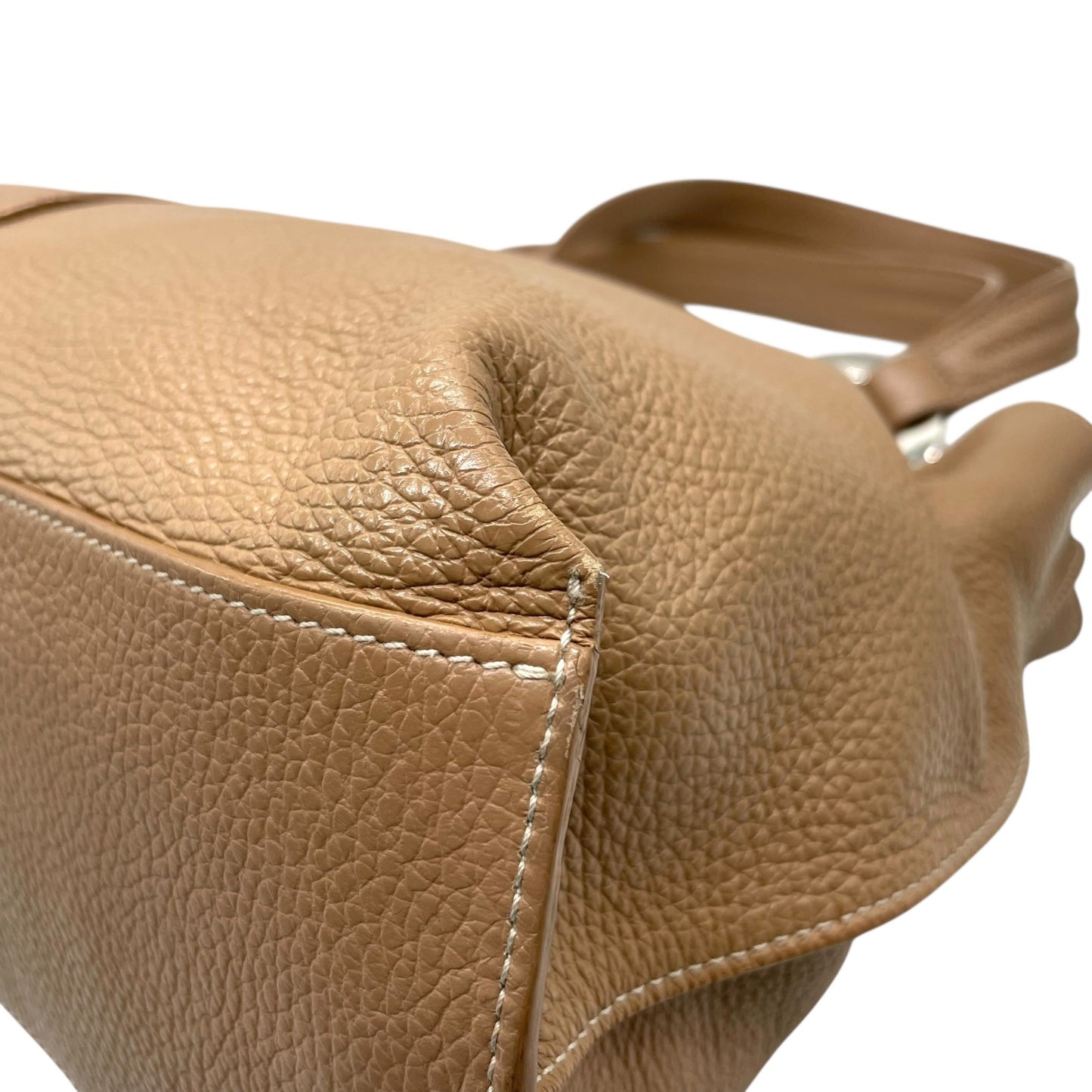 美品 コーチ COACH トートバッグ レザー ベージュ シルバー金具 メタルリング 肩掛け A4収納可 S52