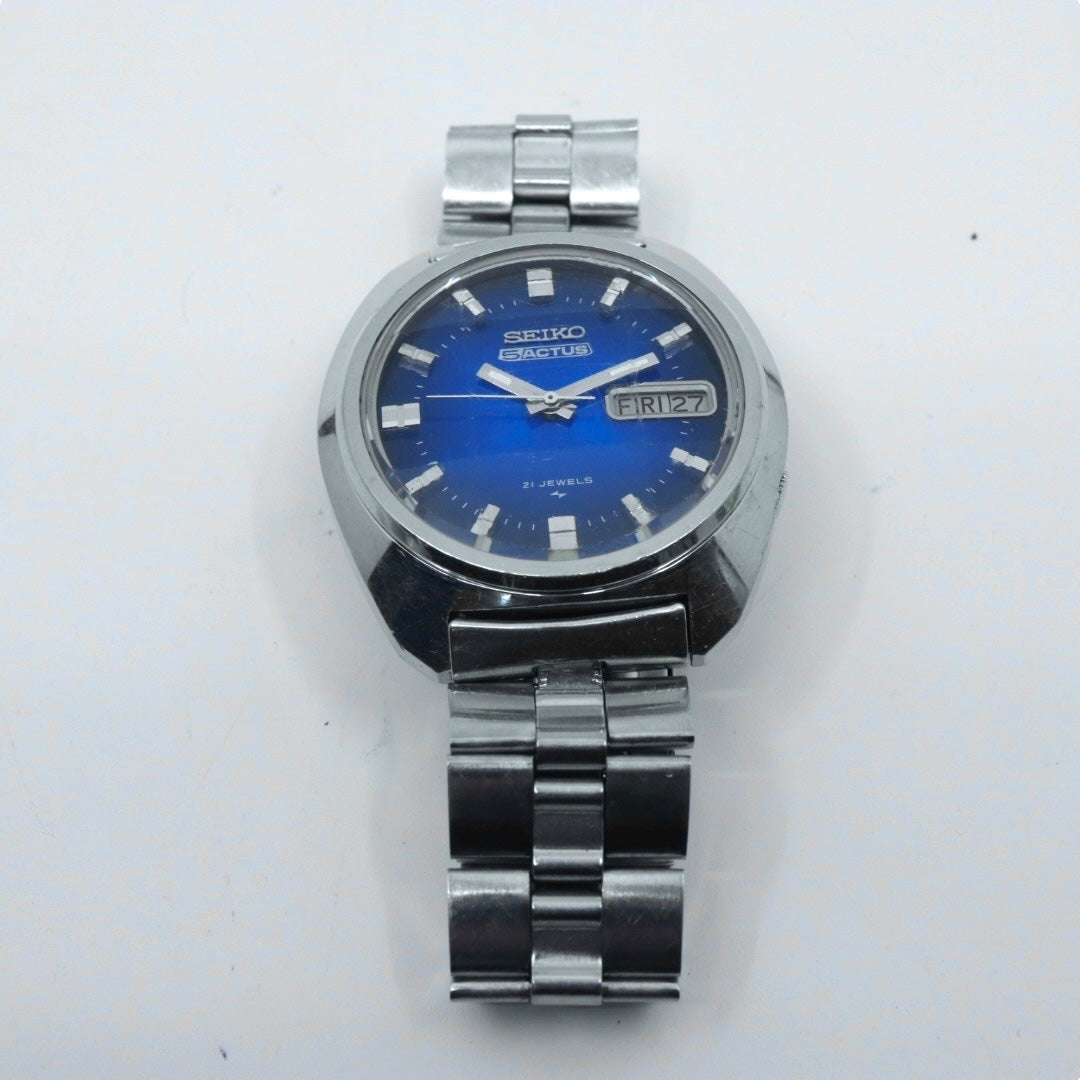 【稼働品】 SEIKO セイコー 5アクタス 腕時計 7019-7350 自動巻き 21石 デイデイト ブルーダイヤル メンズ アナログ ヴィンテージ 70年代 昭和レトロ 日本製 アンティークウォッチ クラシックデザイン クリーニング済み G4