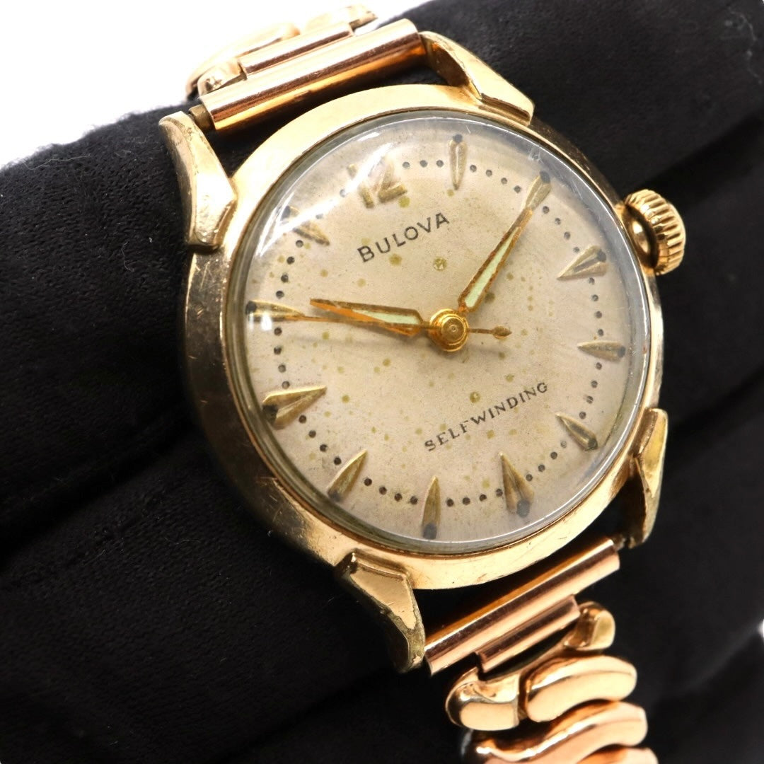 【稼働品】希少 ブローバ BULOVA 腕時計 自動巻き Selfwinding ゴールド レディースウォッチ ヴィンテージ アナログ アンティーク ドレスウォッチ クラシックデザイン ドーム風防 上品 エレガント E823841 クリーニング済み G2