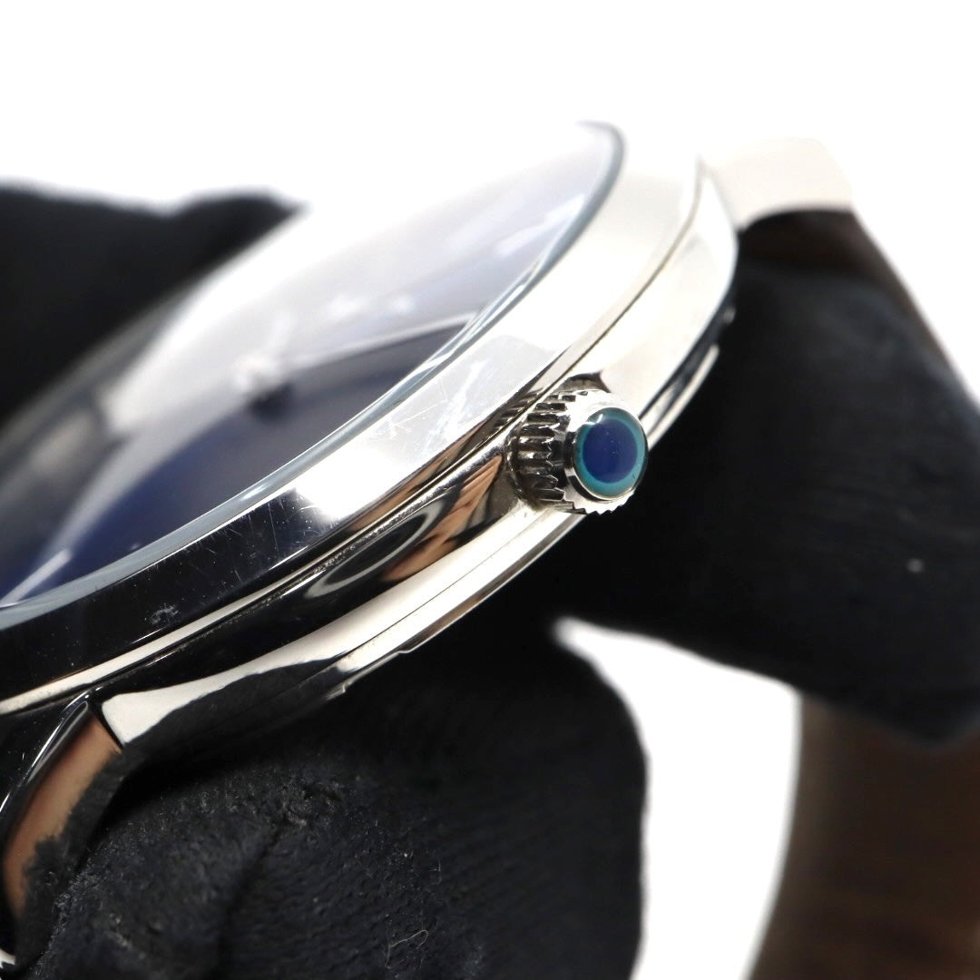 美品 【電池交換済】ポールスミス Paul Smith 腕時計 The City 1009 メンズ クオーツ アナログ ブルーダイヤル ブラウンレザーベルト シルバーケース シンプル クラシック ビジネス ドレスウォッチ エレガント クリーニング済み G2