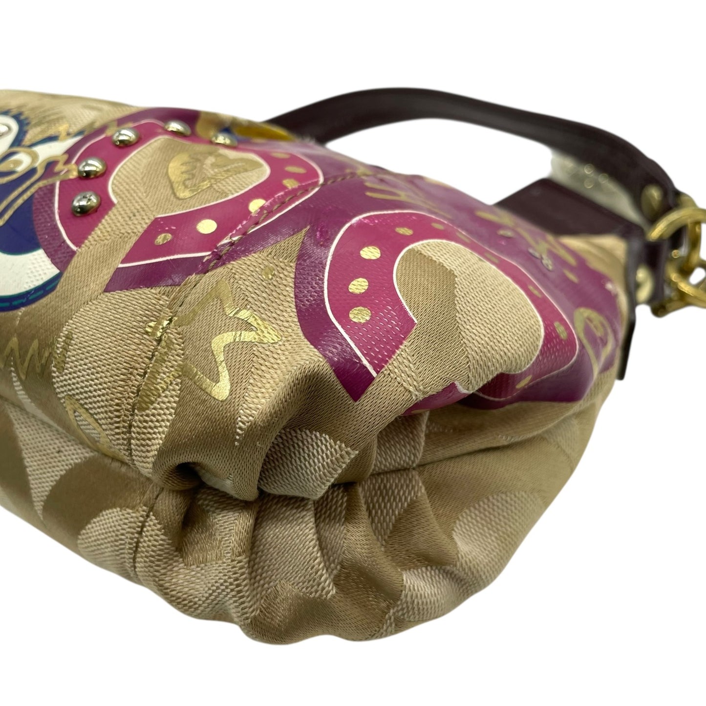 コーチ COACH 2WAY ハンドバッグ ショルダーバッグ ポピー オプアート シグネチャー ベージュ マルチカラー キャンバス ゴールド金具 ロゴチャーム付き 手提げ 斜め掛け可 レディース T1