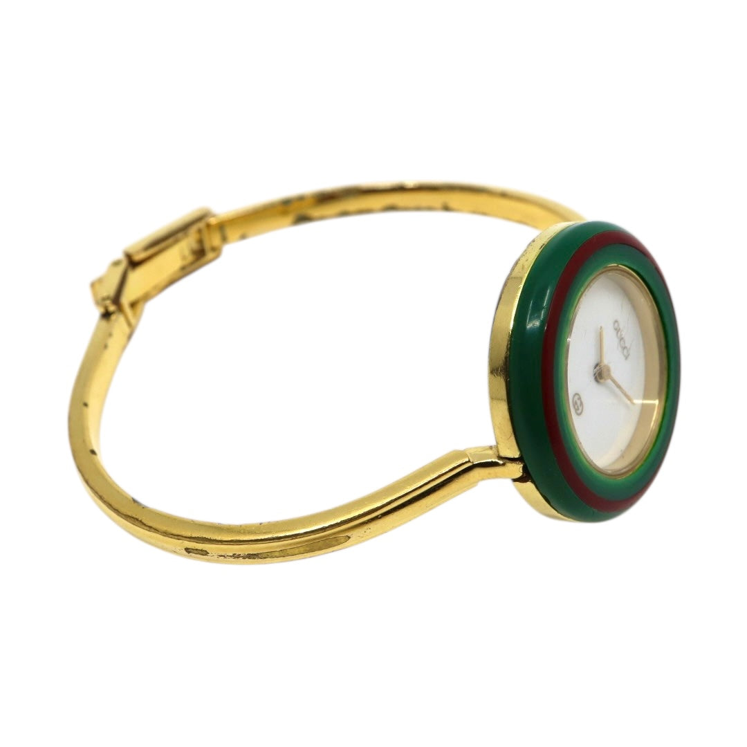 【美品/電池交換済】グッチ GUCCI チェンジベゼル 11/12 腕時計 レディース クオーツ バングルウォッチ ゴールド ヴィンテージ アンティーク シェリーラインベゼル クラシック エレガント アイコン 人気モデル クリーニング済み G3
