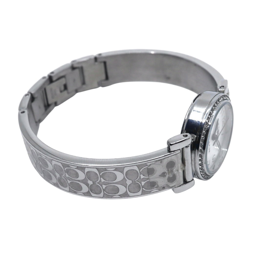 美品 電池交換済 コーチ COACH 腕時計 CA.66.7.95.1489S レディースウォッチ クォーツ ラインストーンベゼル シルバー ホワイト文字盤 シグネチャー柄ブレスレット アナログ エレガント クラシック ドレスウォッチ 稼働品 G3