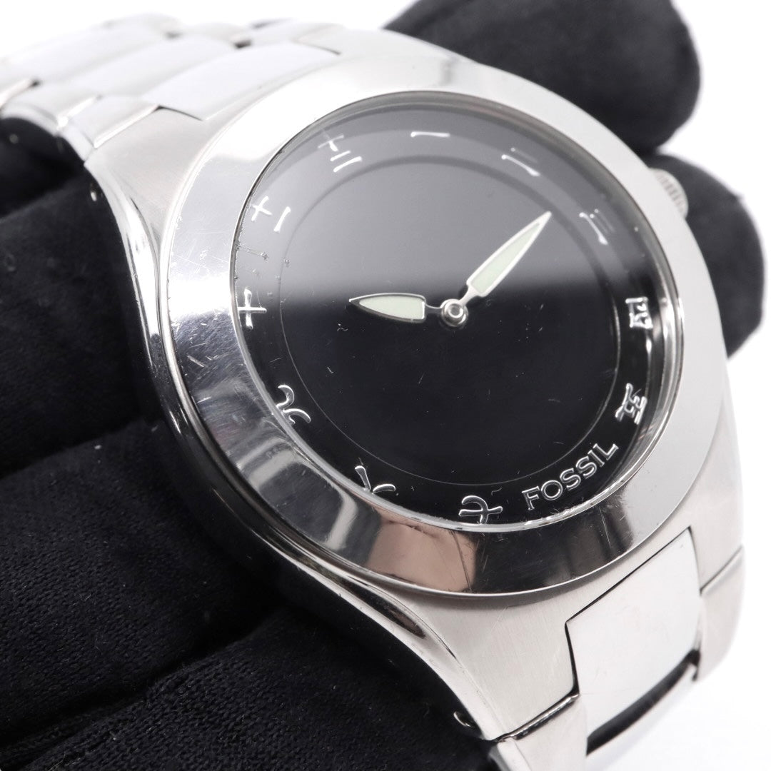 美品 電池交換済 クリーニング済 フォッシル FOSSIL 腕時計 BG-1055 メンズウォッチ クォーツ 漢数字インデックス シルバー ブラック ステンレススチール アナログ ユニークデザイン カジュアル 稼働品 G3
