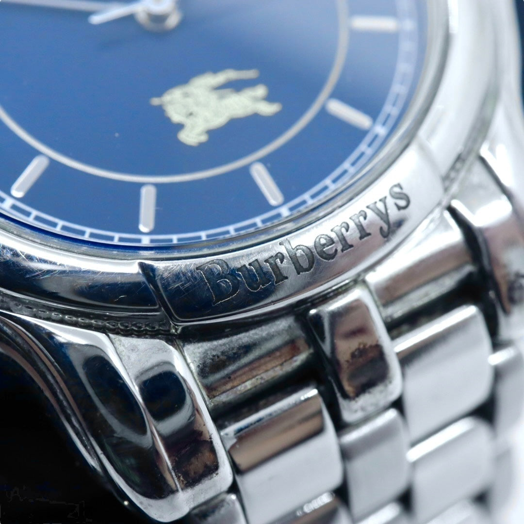 美品 電池交換済 クリーニング済 バーバリー Burberrys 腕時計 5530-F52339 メンズウォッチ クォーツ ネイビー文字盤 シルバー ステンレススチール ホースロゴ クラシック ヴィンテージ エレガント ドレスウォッチ ビジネス 稼働品 G3