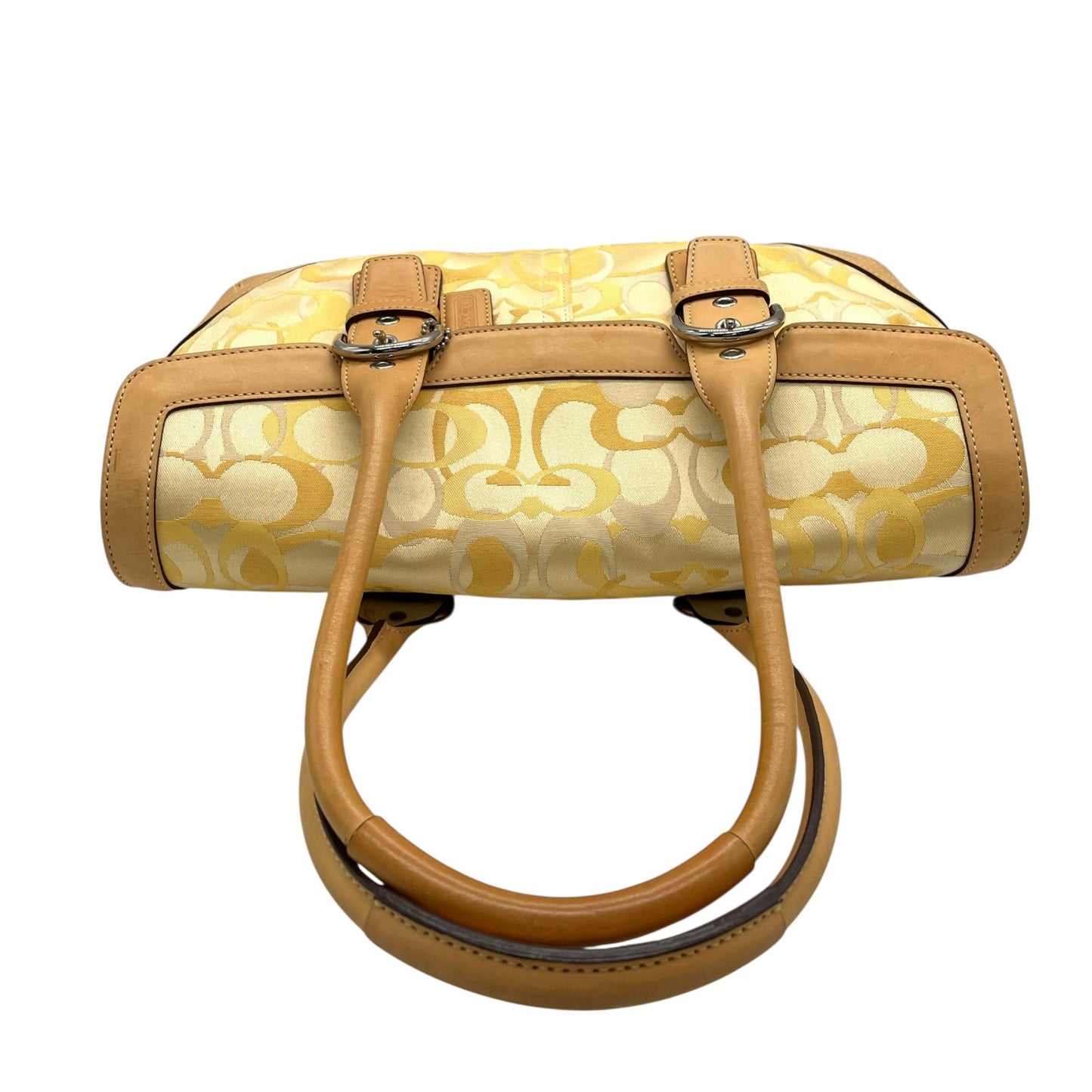 未使用級 COACH コーチ オプティック シグネチャー 6722 ハンドバッグ キャンバス レザー イエロー ブラウン シルバー金具 横長 Y2K レディース U10