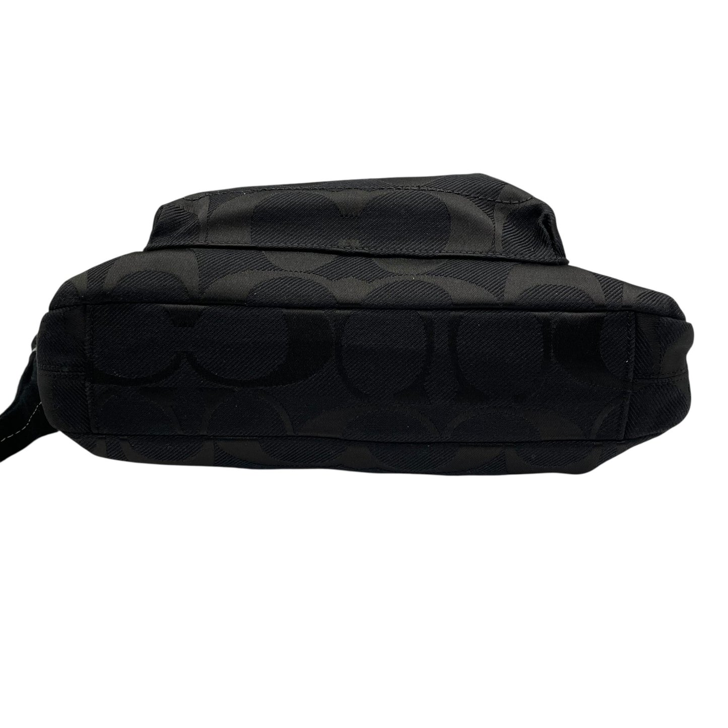 美品 COACH コーチ ショルダーバッグ 黒 ブラック シグネチャー キャンバス パテントレザー シルバー金具 F16550 フラワーチャーム付き 斜め掛け可 レディース E8