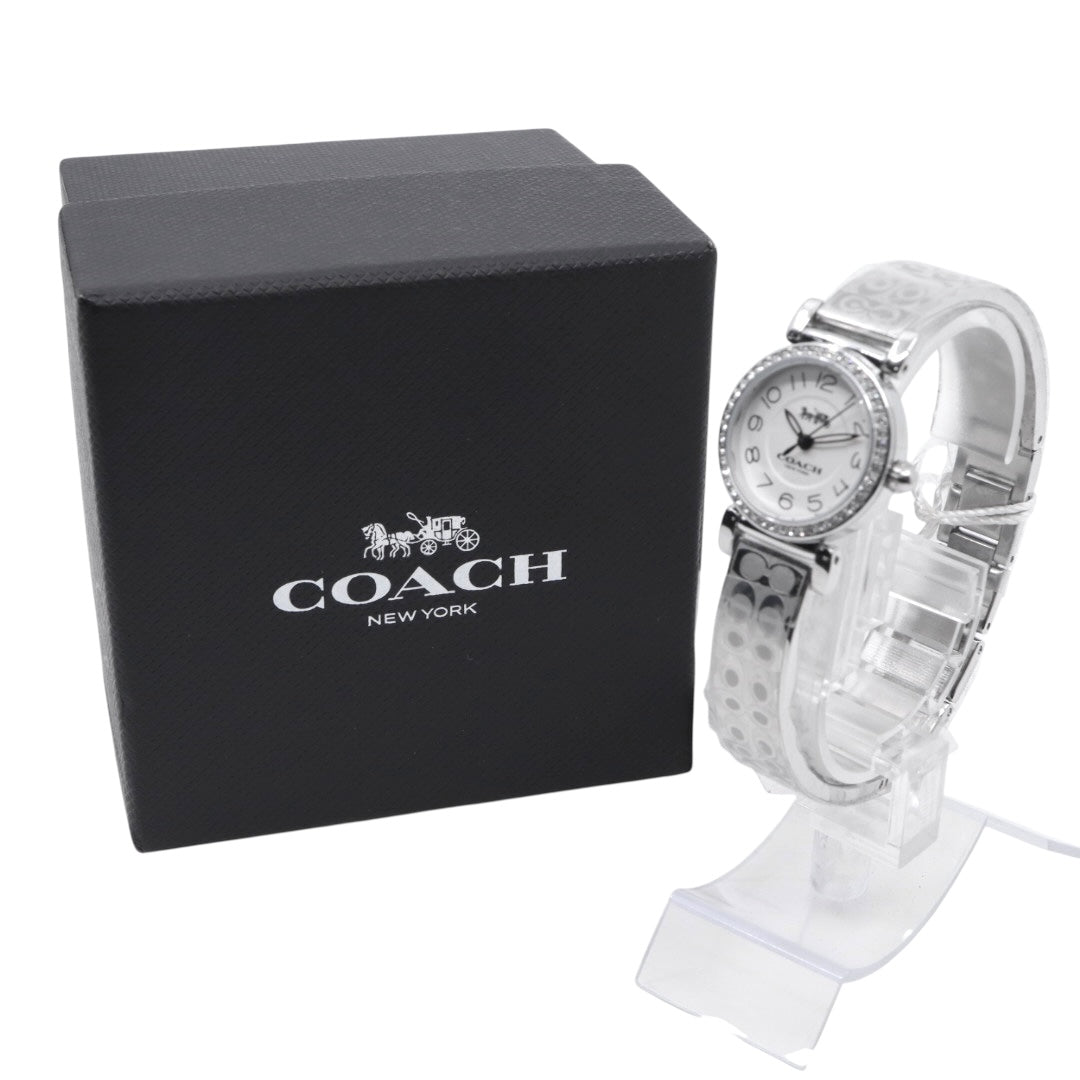 【ほぼ新品／電池交換済】コーチ COACH 腕時計 CA.66.7.95.1489S レディース クオーツ アナログ ラウンド シルバー ラインストーンベゼル シグネチャーブレスレット エレガント フェミニン ドレスウォッチ クリーニング済 G