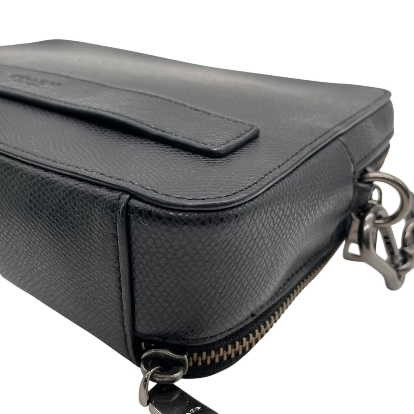 COACH コーチ クラッチバッグ セカンドバッグ F93555 黒 ブラック レザー ブラック金具 ロゴ型押し ストラップ付 メンズ U2