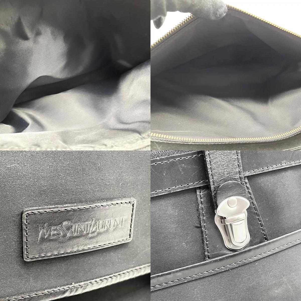 美品 イヴサンローラン YVES SAINT LAURENT ビジネスバッグ ブリーフケース ショルダーバッグ 肩掛け 2WAY 黒 ブラック ナイロン×レザー ショルダー付 ブリーフケース YSL B