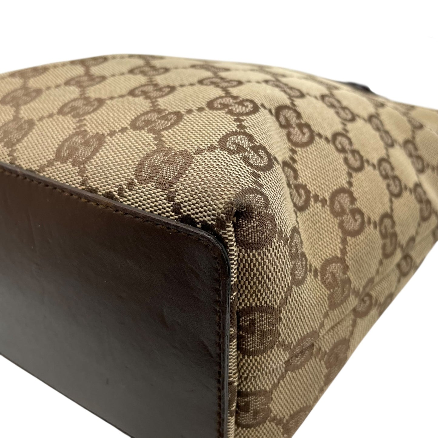 極美品 グッチ GUCCI トートバッグ ロングハンドル GGキャンバス ベージュ ブラウン レザー シルバー金具 ハンドバッグ K11