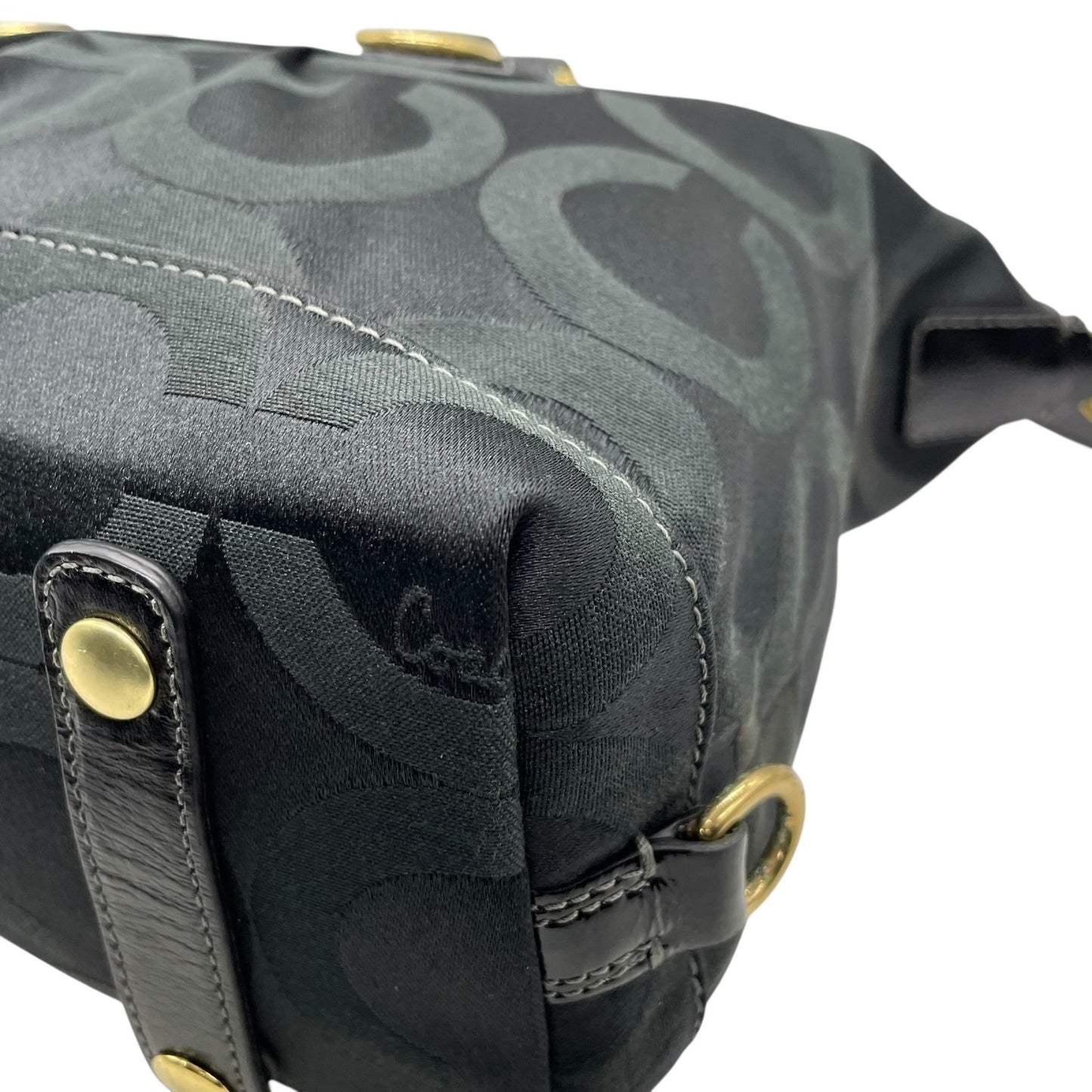 コーチ COACH 2WAY ハンドバッグ ボストンバッグ ショルダーバッグ 12947 シグネチャー 黒 ブラック ジャガード レザー 金金具 ゴールド金具 チャーム付き E5