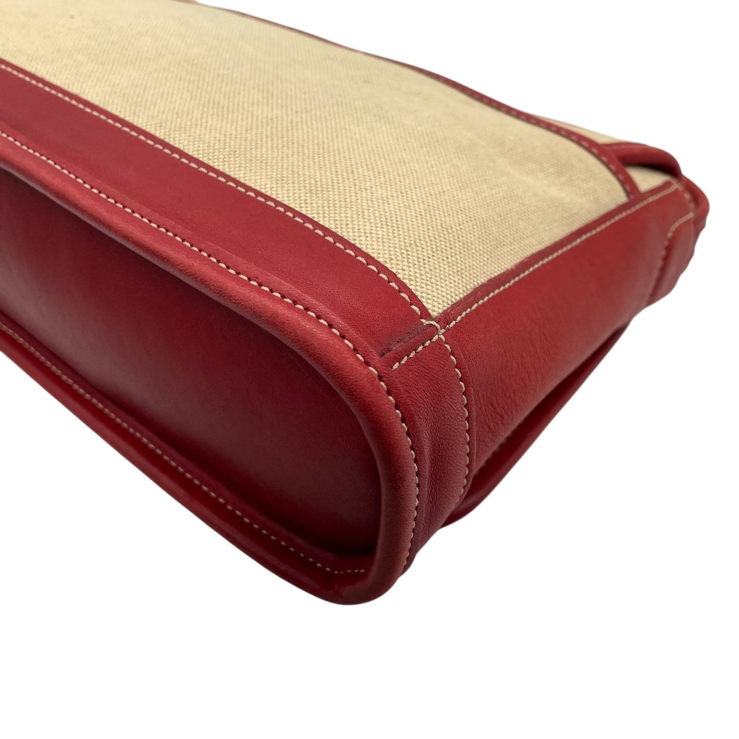 コーチ COACH キャンバス レザー ショルダーバッグ ワンショルダー 6114 ベージュ 赤 レッド フラップデザイン ロゴチャーム付き 上品カラー U17