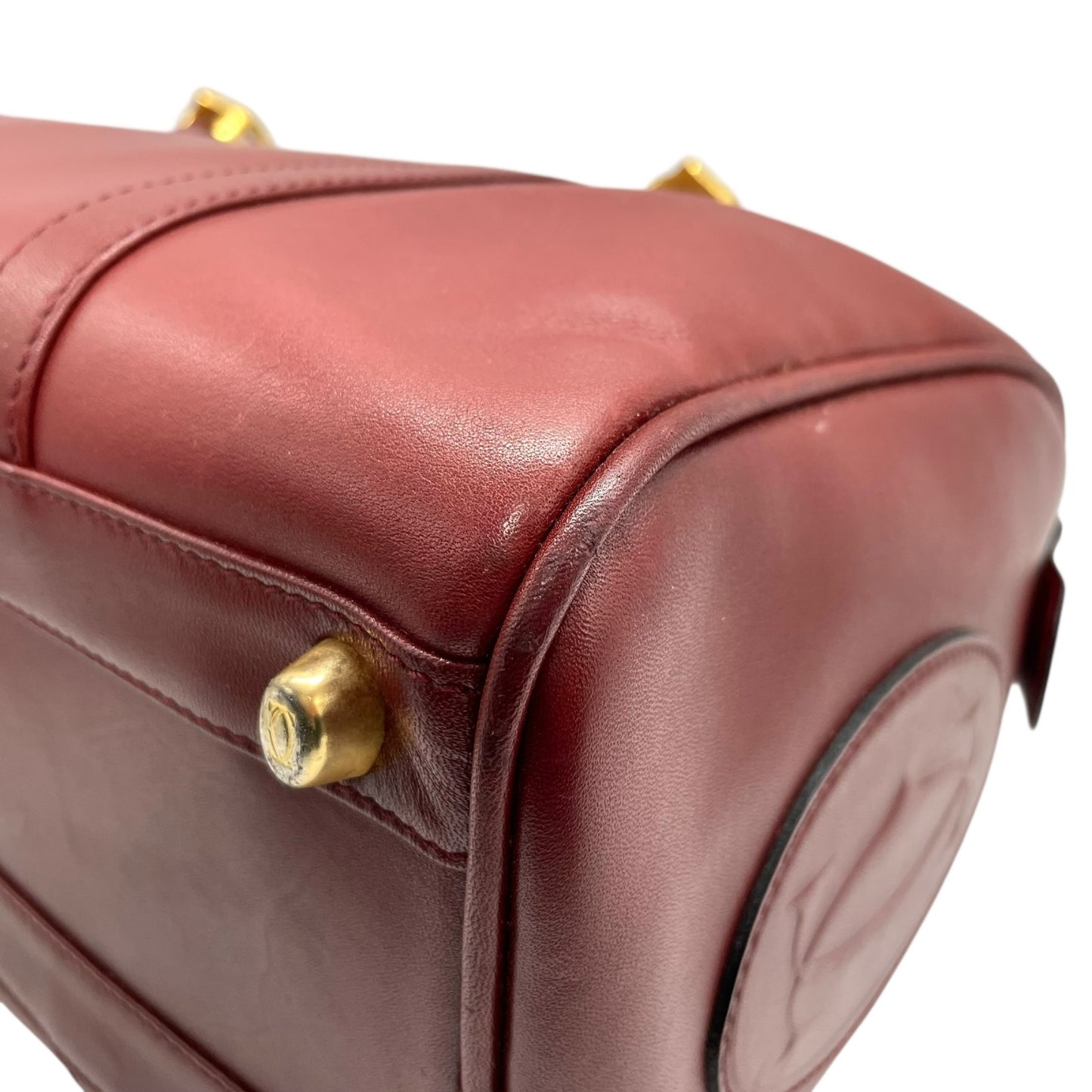 カルティエ Cartier マストライン ハンドバッグ ミニボストン ボルドー ワインレッド 赤 レザー ゴールド金具 2Cモチーフ 南京錠 レディース B