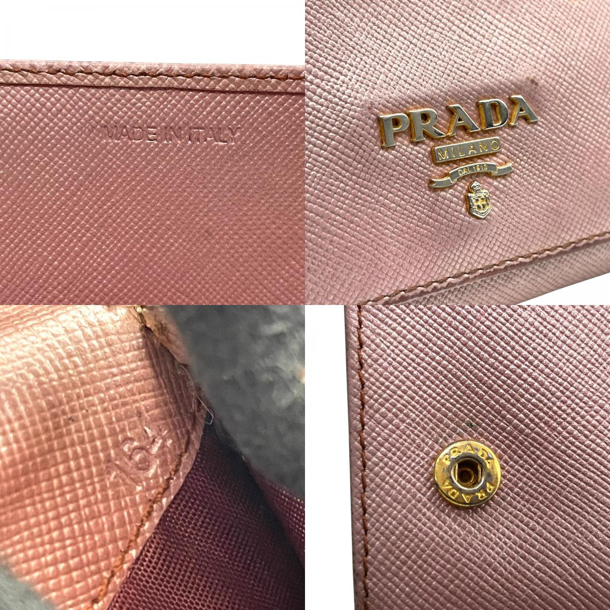 PRADA プラダ 長財布 ロングウォレット サフィアーノレザー ピンク ピンクベージュ メタリック ゴールド金具 ロゴ フラップ レディース W3