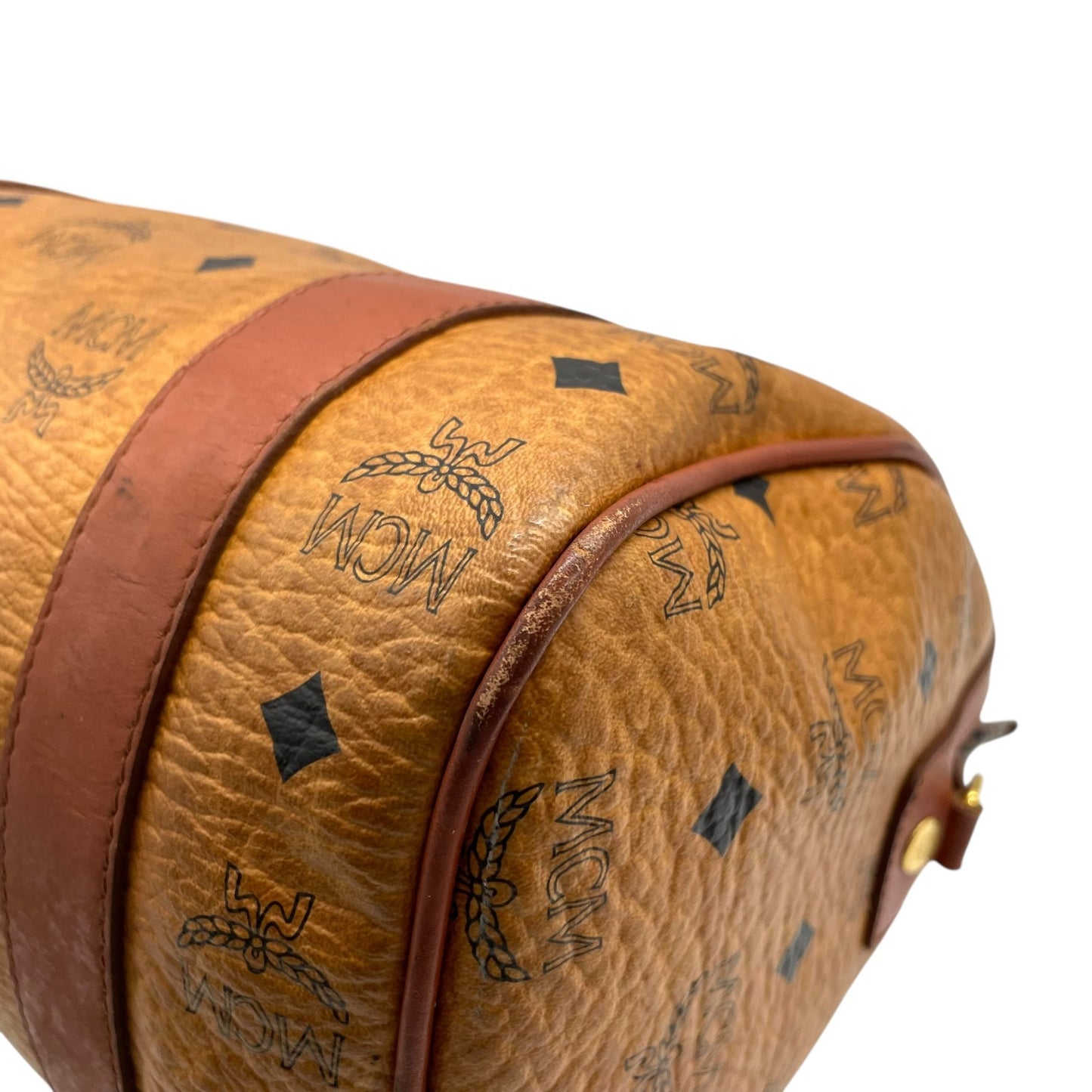 エムシーエム MCM ヴィセトス 2WAY ハンドバッグ ミニボストンバッグ ショルダーバッグ 茶 ブラウン コニャック レザー ゴールド金具 斜め掛け可 レディース C