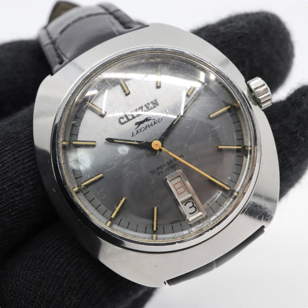 シチズン CITIZEN レオパード スーパー ビート8 自動巻き 腕時計 Ref.4-720431 1970年代 ステンレススチール ブルー×ゴールド レザー 23石 メンズ G4