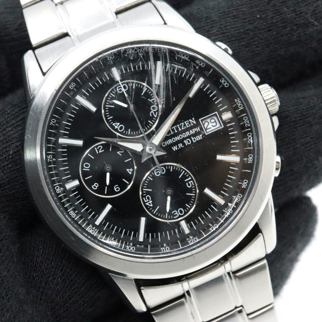 citizen シチズン クオーツ クロノグラフ 腕時計 0510-K002320 ブラック文字盤 ステンレススチール 10気圧防水 メンズ G8