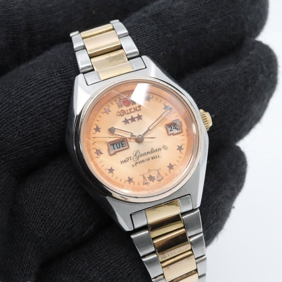 【美品】 ORIENT オリエント ガーディアン 自動巻き 腕時計 NQ1V-U0 オレンジ ゴールド ツートン ステンレススチール レディース G8
