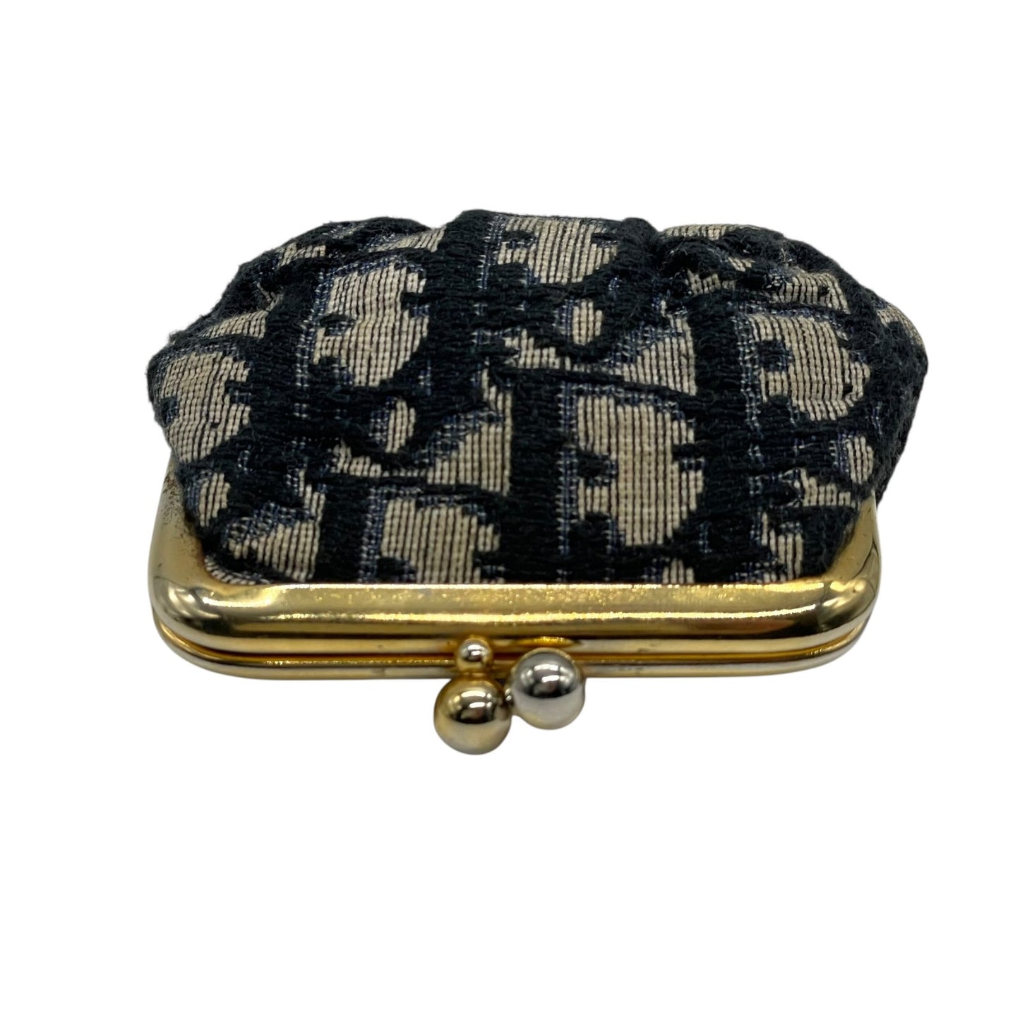 クリスチャン ディオール Christian Dior トロッター がま口 コインケース ネイビー ゴールド金具 金 ジャガード ヴィンテージ M3