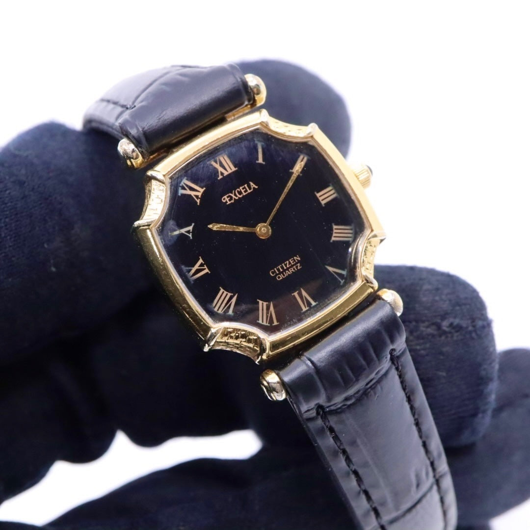 【稼働品/新品ベルト】シチズン エクセラ 腕時計 2200-221389 レディース クオーツ アナログ ローマンインデックス ブラック文字盤 ゴールド GP レザー ドレスウォッチ クラシック エレガント ヴィンテージ G9