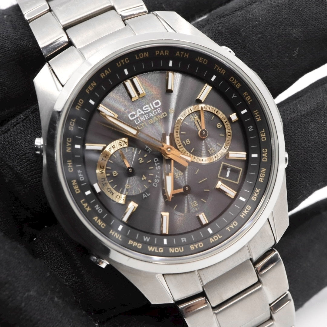 【美品/稼働品】カシオ リニエージ 腕時計 LIW-M610TDS 電波ソーラー チタン サファイアガラス メンズ ブラック ゴールド アナログ ワールドタイム MULTI BAND 6 ウェーブセプター ビジネス 軽量 G10