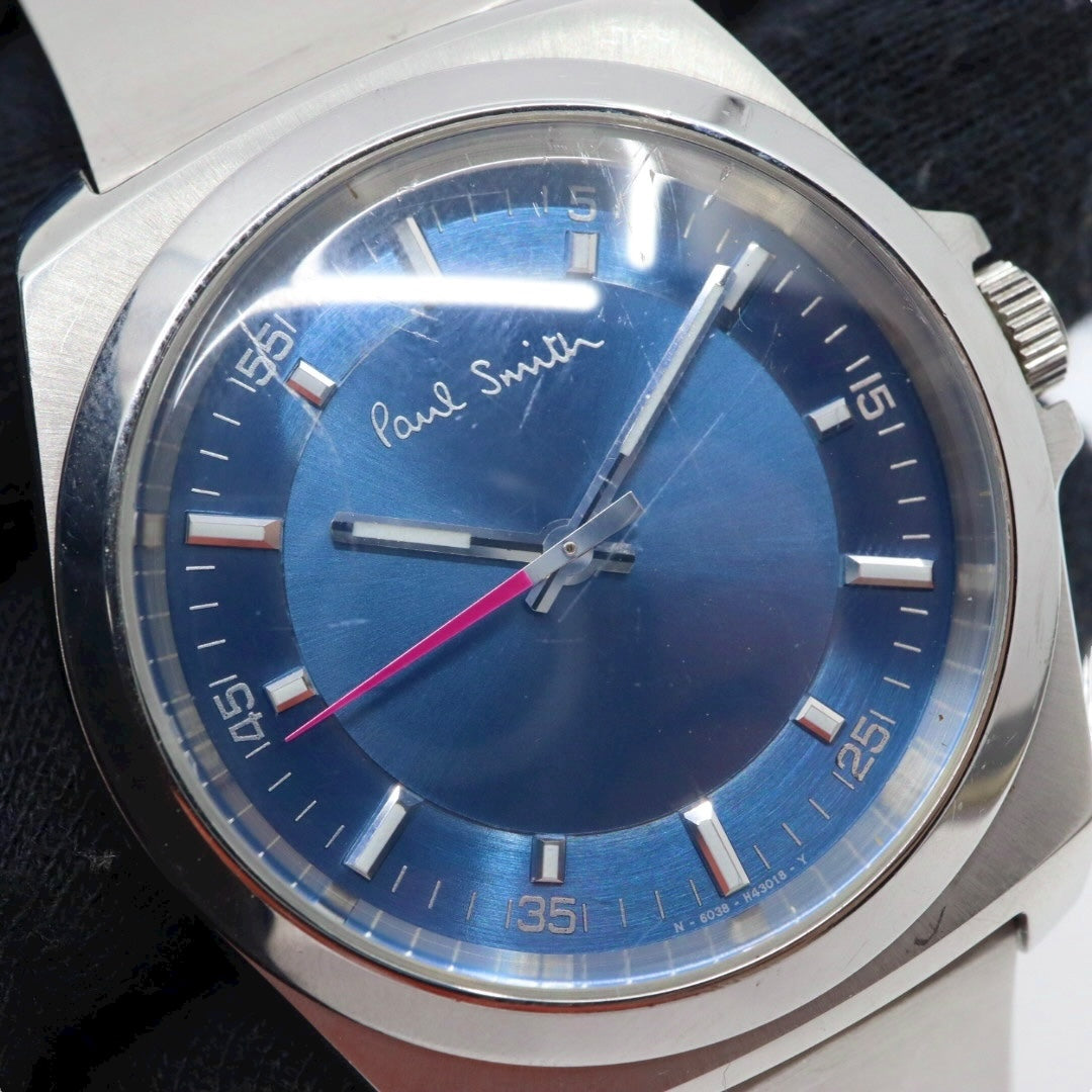 ポールスミス クローズドアイズ 腕時計 メンズ クォーツ ブルー文字盤 シルバー ステンレス シンプル ビジネス ドレスウォッチ アナログ 電池交換済み 稼働品 上品 フォーマル オフィス スタイリッシュ 銀 青 洗練 定番 人気モデル 10気圧防水 G10