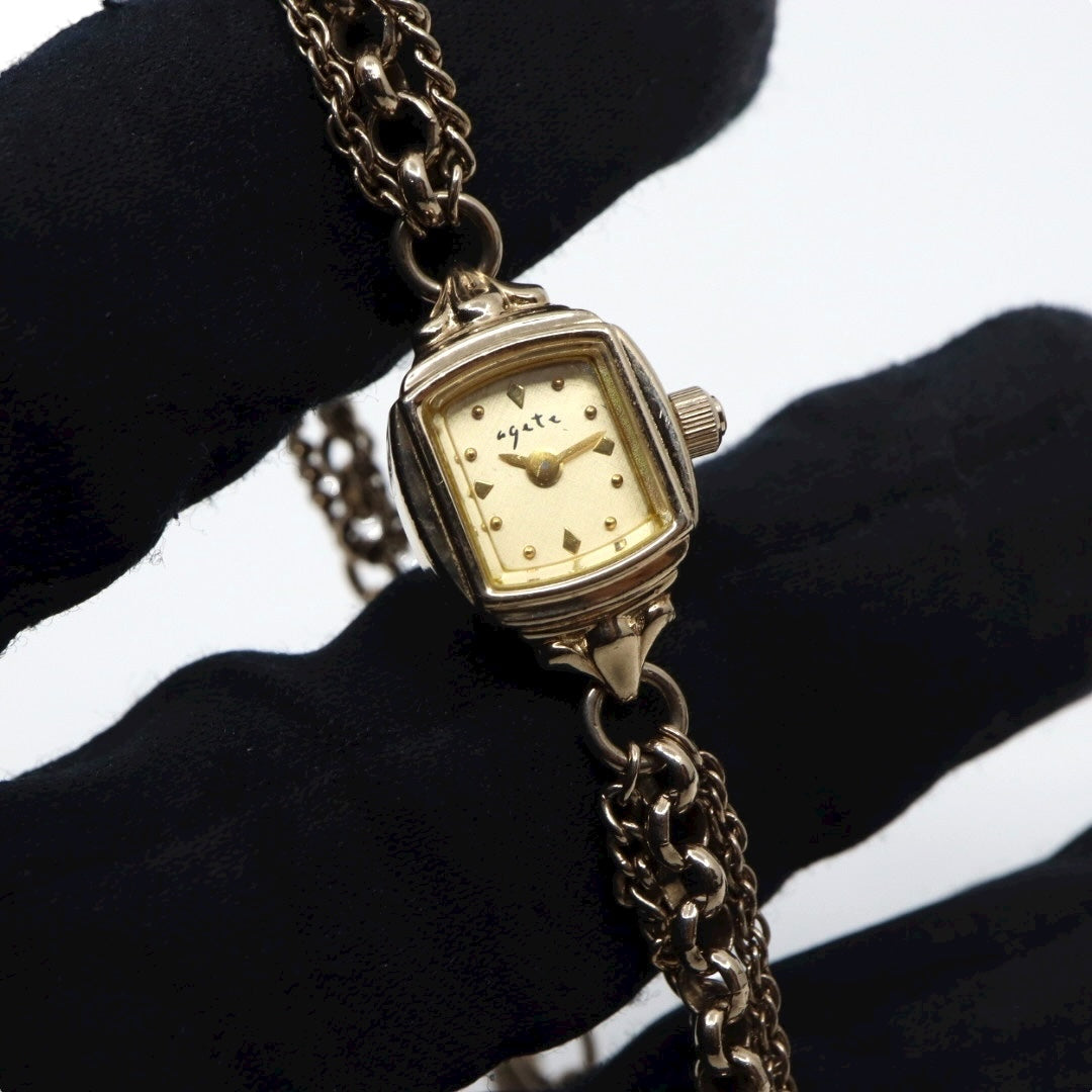 【美品/稼働品】アガット agete 腕時計 1306 ダイヤモンド レディース クオーツ PGP ピンクゴールド ブレスレット ジュエリーウォッチ アンティーク クラシック エレガント フェミニン アクセサリー G10