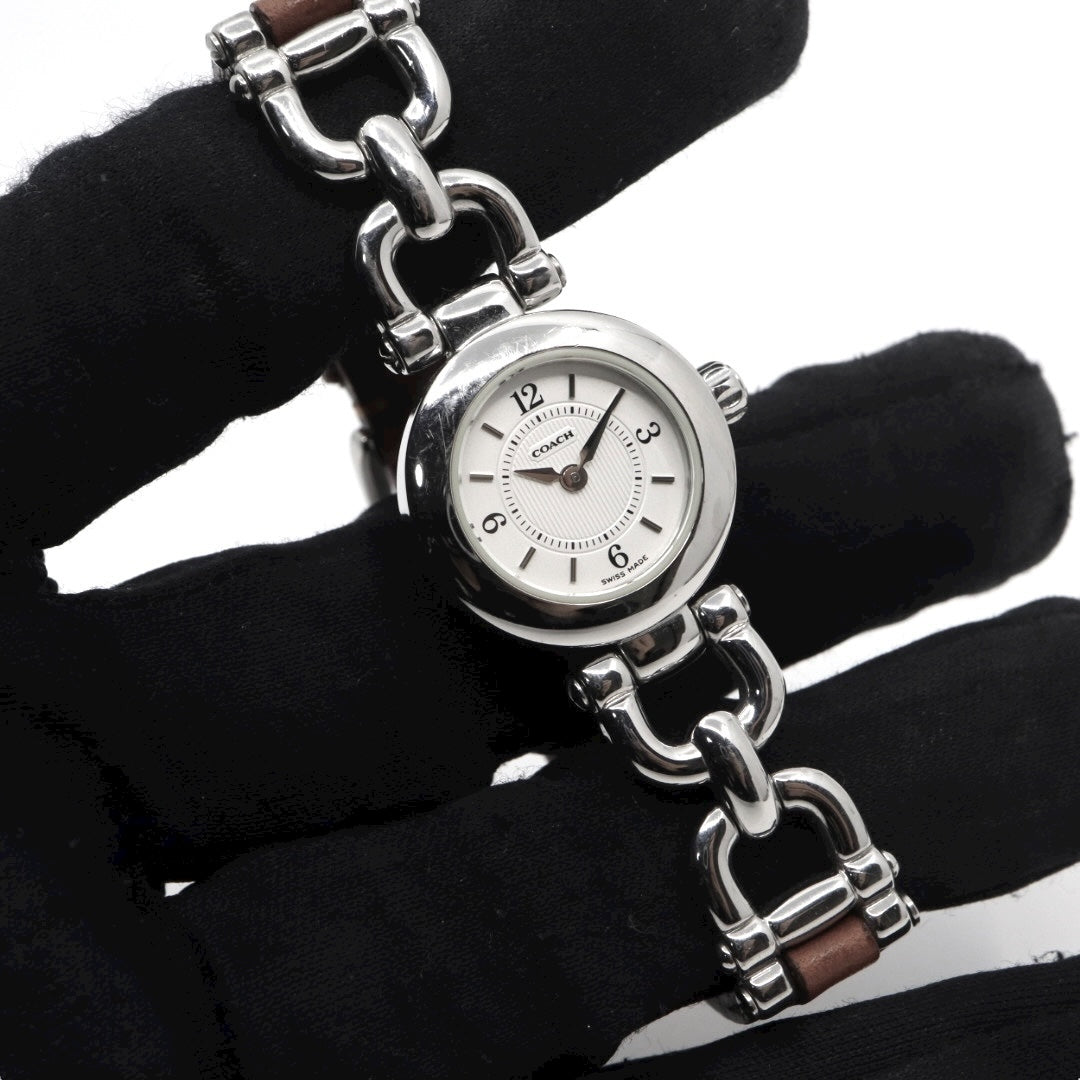 コーチ COACH 腕時計 レディース クォーツ 白文字盤 シルバー レザーベルト 6.239.173 アナログ ウォッチ 上品 エレガント ビジネス フォーマル カジュアル シンプル 希少 レア 馬車ロゴ クラシック 1023H046-1 G10